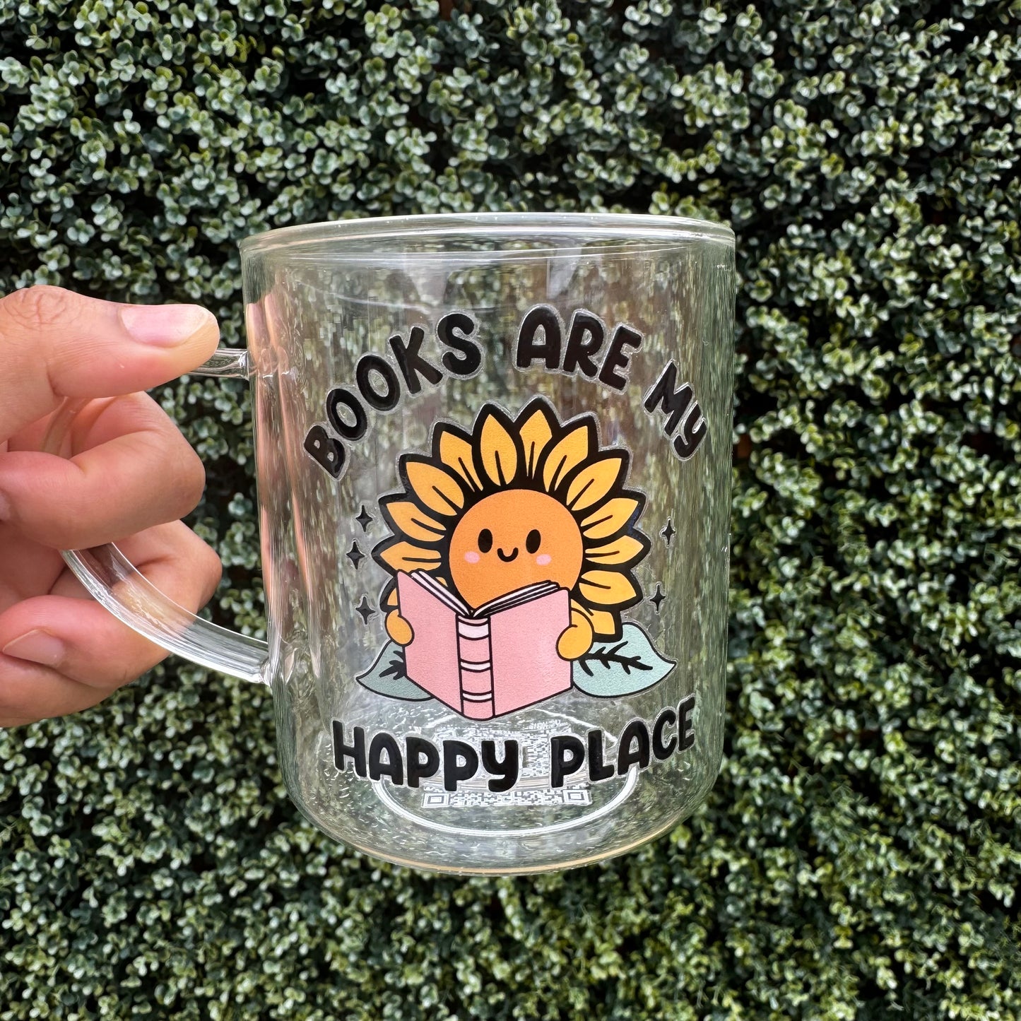 Book lover glass coffee mug . Books are my happy place Glass mug .Gift for book lover, Bibliophile gift . Bookish mug 13oz Double walled