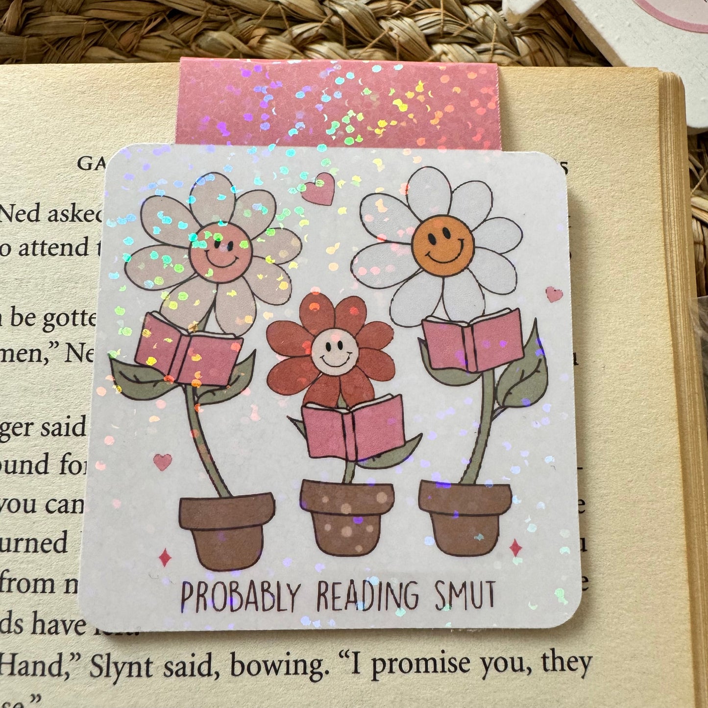 Holographic Magnetic Bookish Reading Smut Flower Bookmark for Book Lovers