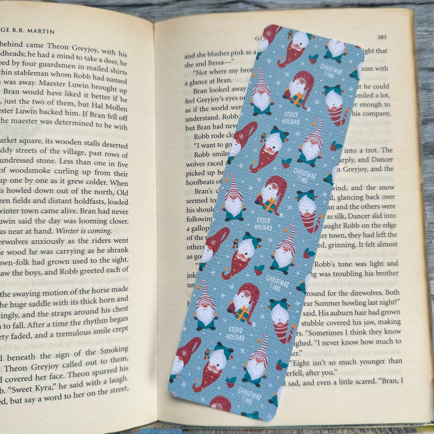 Christmas Gnome linen bookmark, Gnomes Holiday Cozy Read bookmark