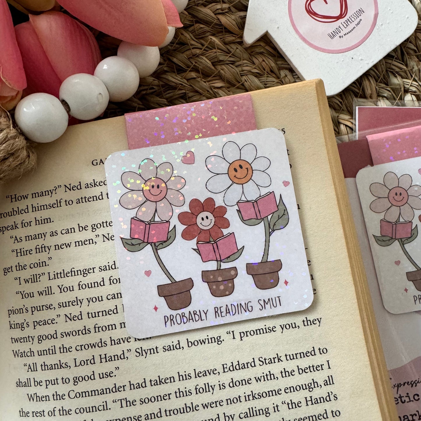Holographic Magnetic Bookish Reading Smut Flower Bookmark for Book Lovers