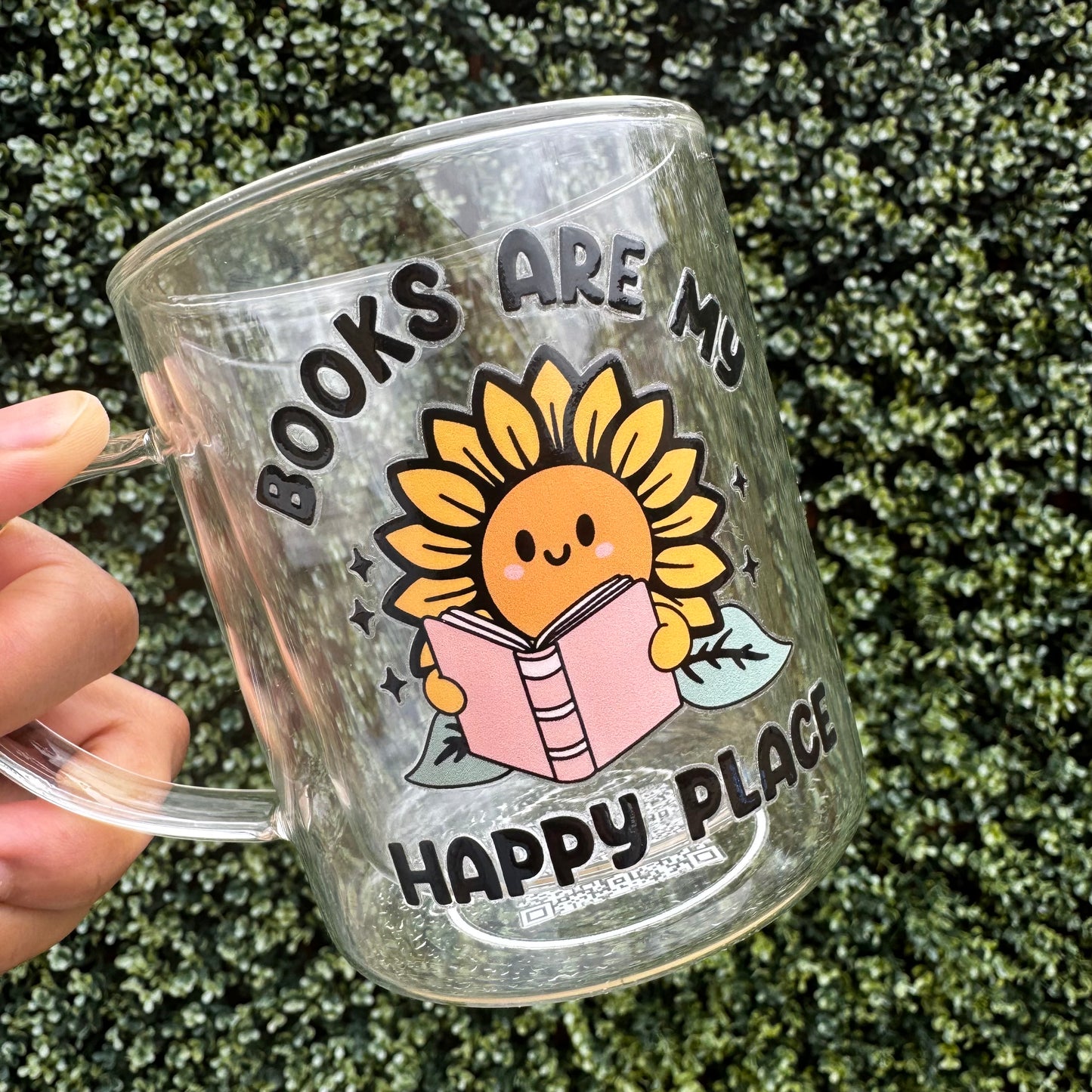 Book lover glass coffee mug . Books are my happy place Glass mug .Gift for book lover, Bibliophile gift . Bookish mug 13oz Double walled