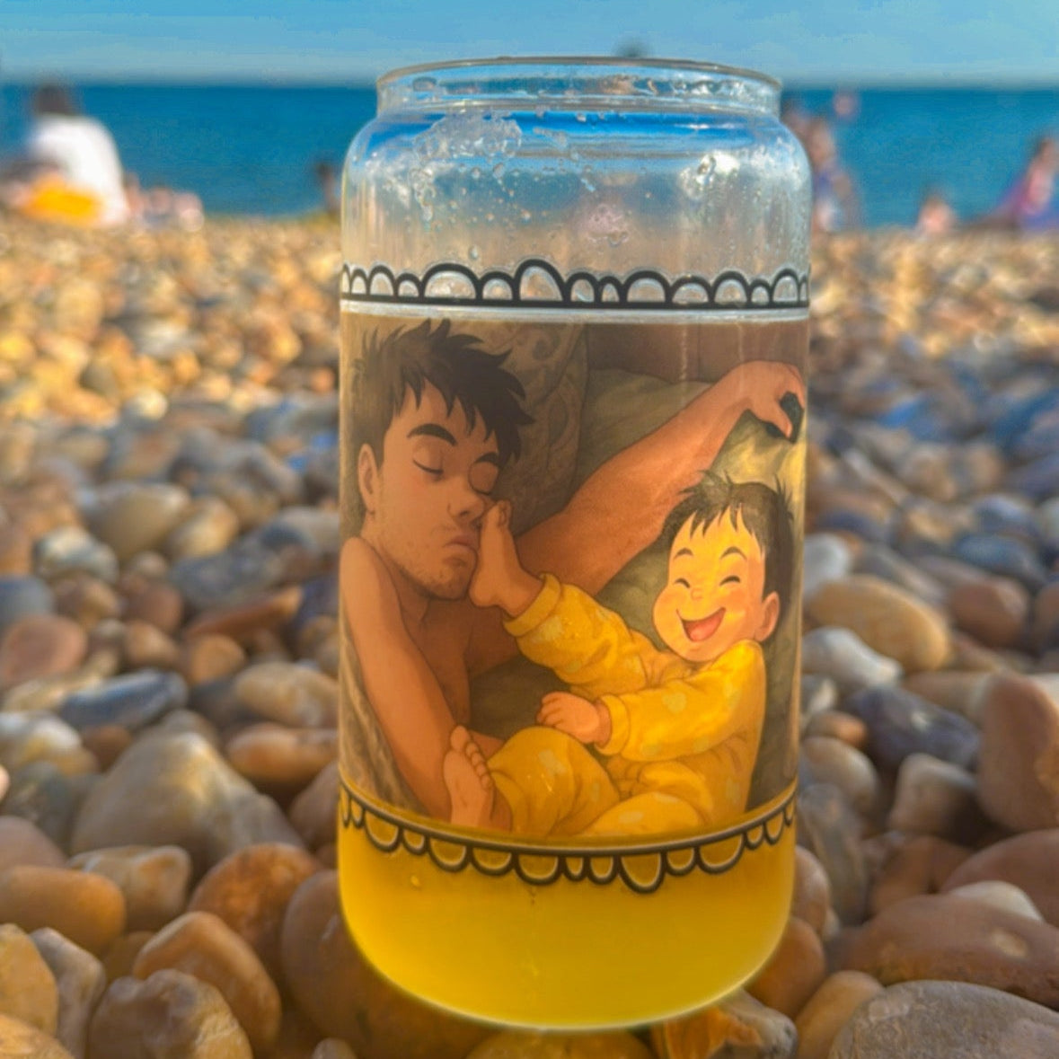 Personalised Iced Coffee Glass Can – Cartoon/Ghibli Style 16oz with Bamboo Lid and Glass Straw
