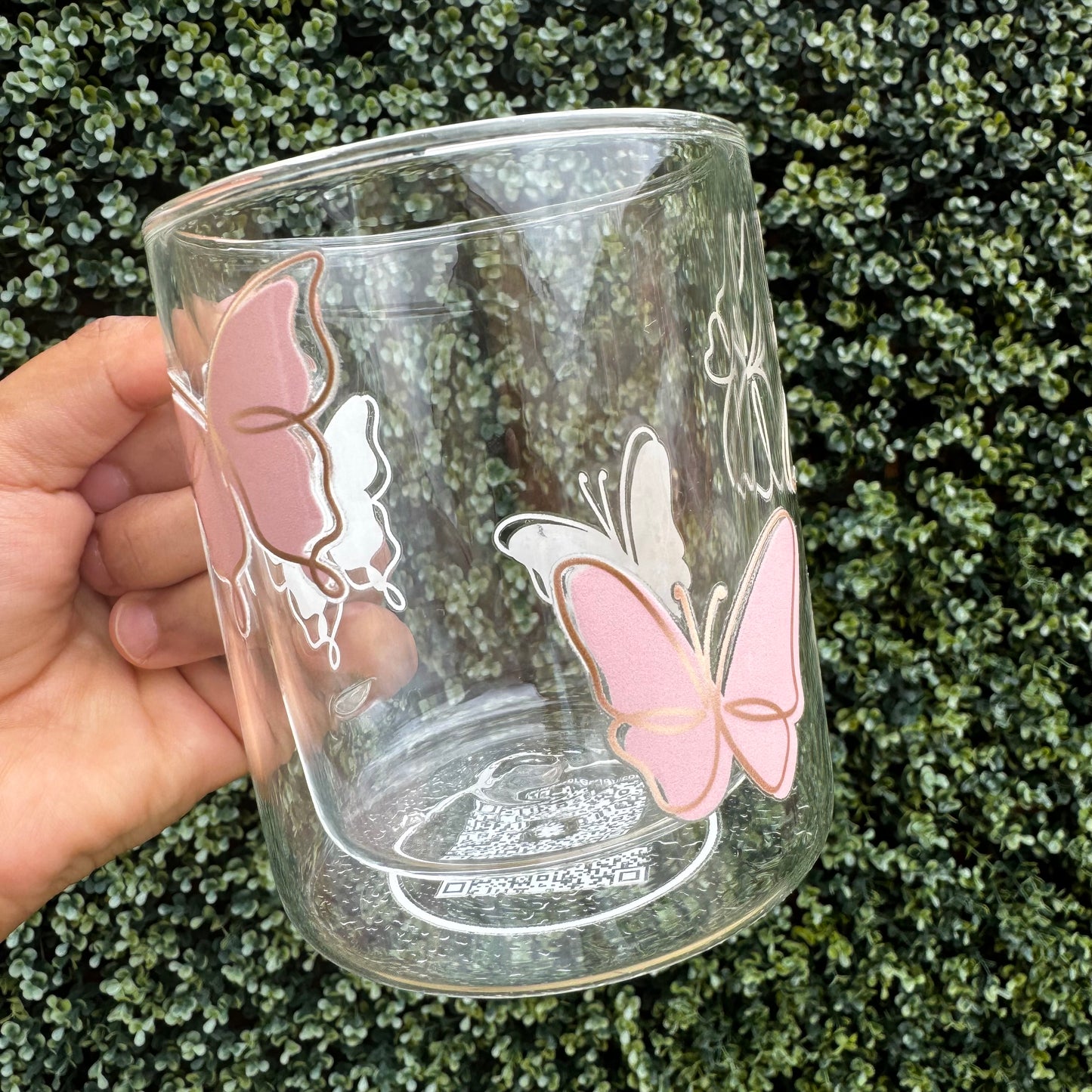 Butterfly glass coffee mug . Pink Girly mug. Glass mug .Gift for coffee lover .Butterfly mug 13oz Double walled