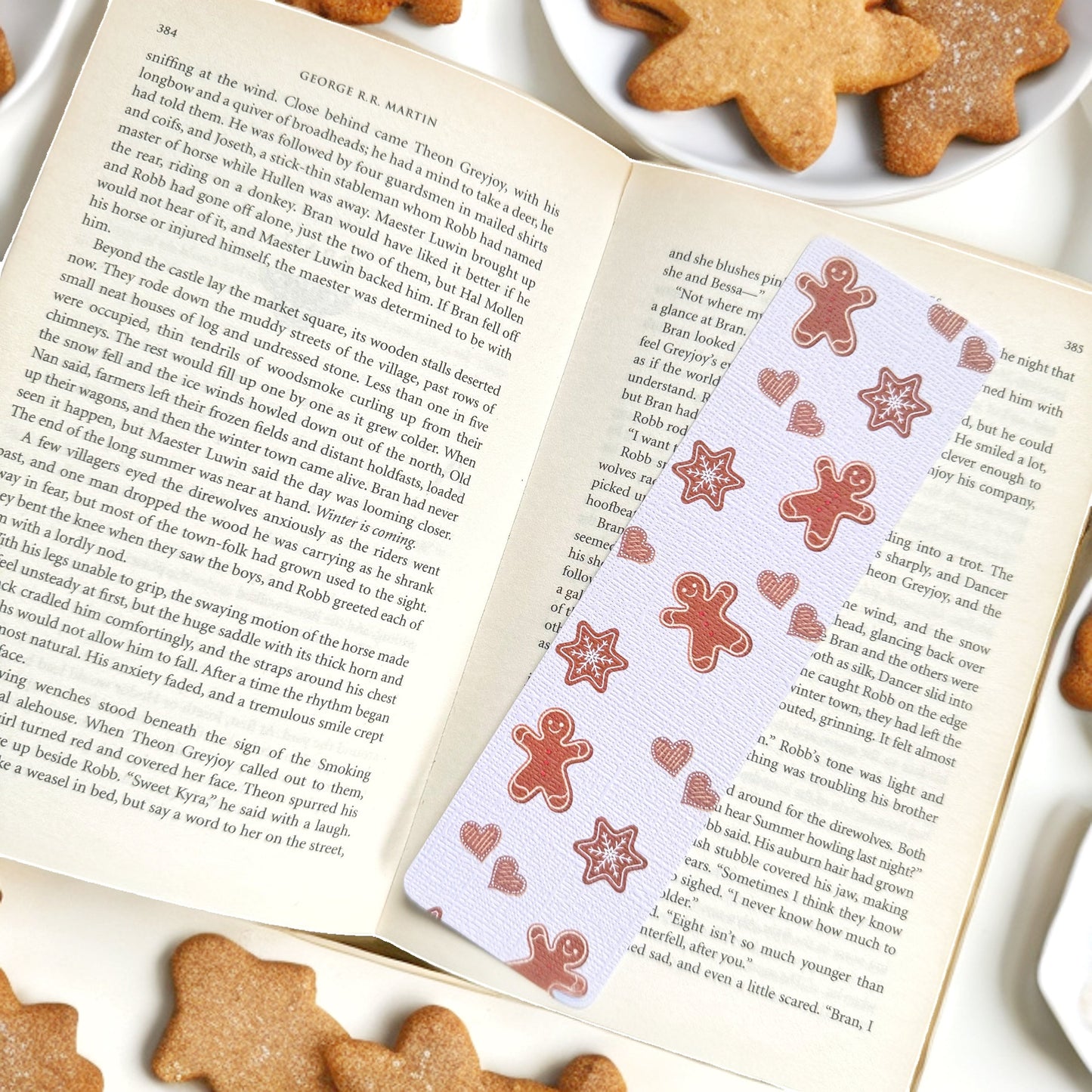 Gingerbread Linen bookmark, Booksmas Cozy Read bookmark