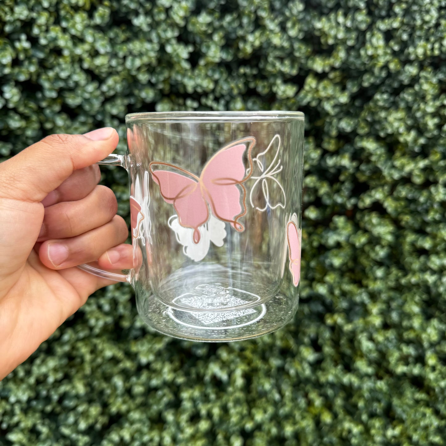 Butterfly glass coffee mug . Pink Girly mug. Glass mug .Gift for coffee lover .Butterfly mug 13oz Double walled