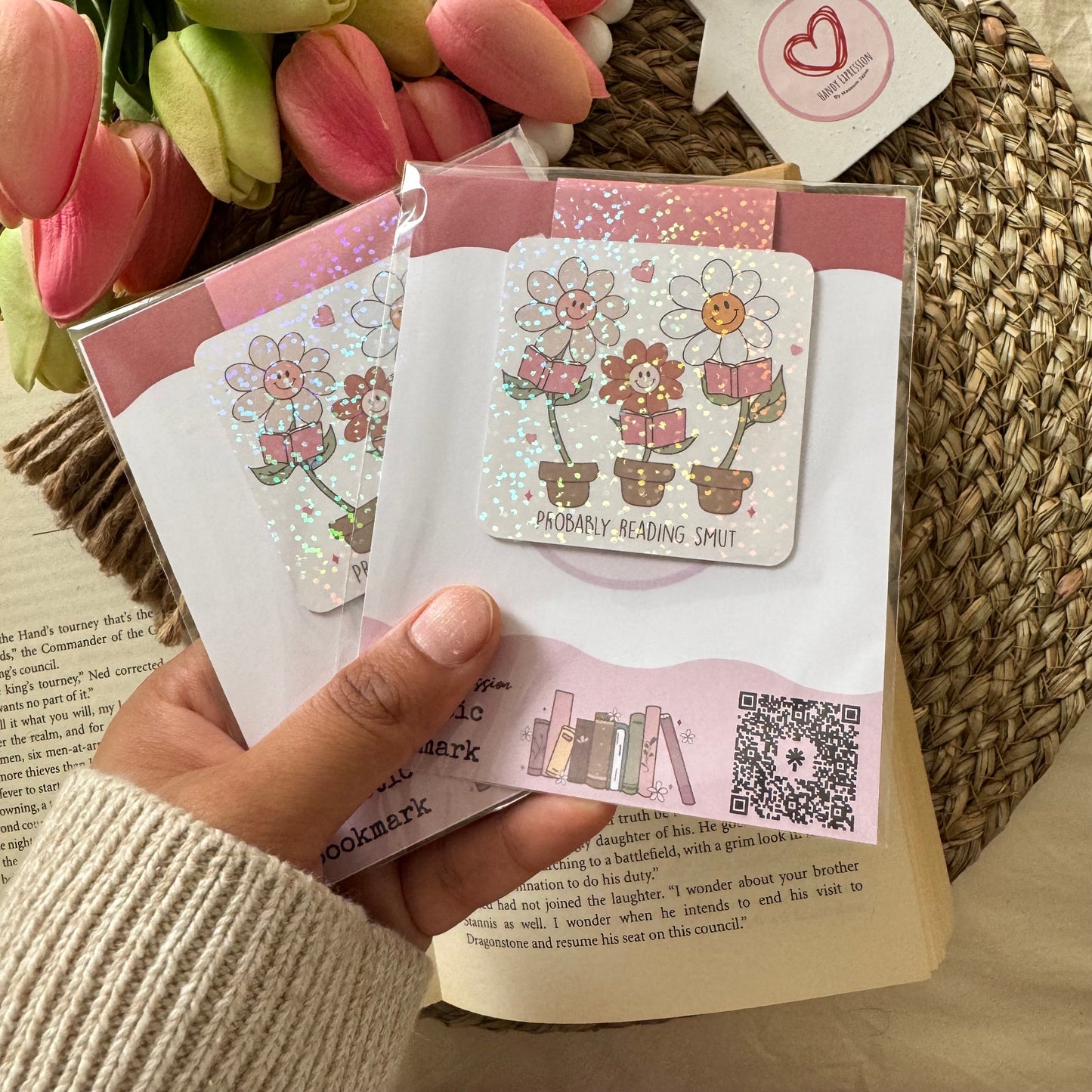 Holographic Magnetic Bookish Reading Smut Flower Bookmark for Book Lovers