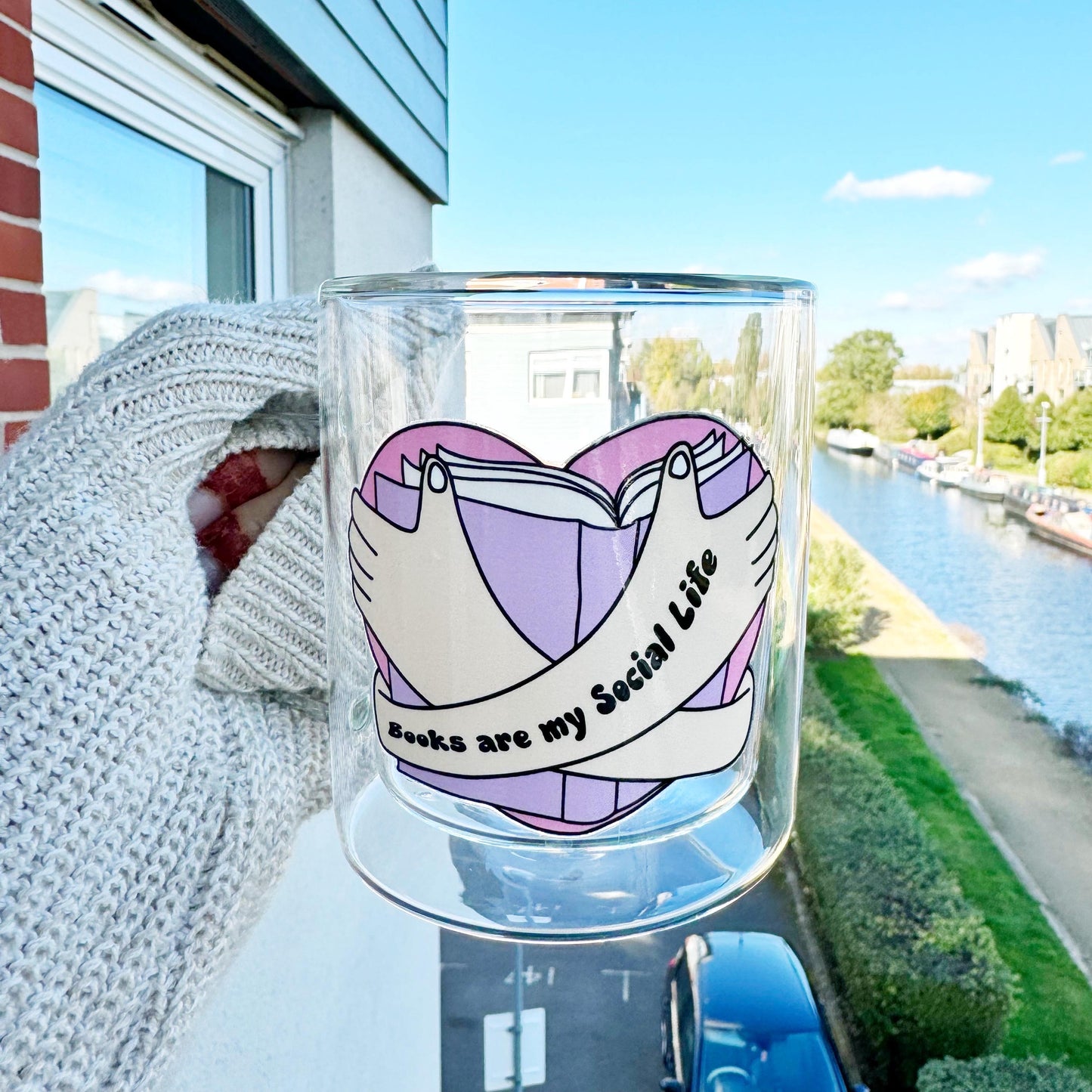 Book lover glass coffee mug . Books are my social life mug. Glass mug .Gift for book lover, Bibliophile gift .Bookish mug 13oz Double walled
