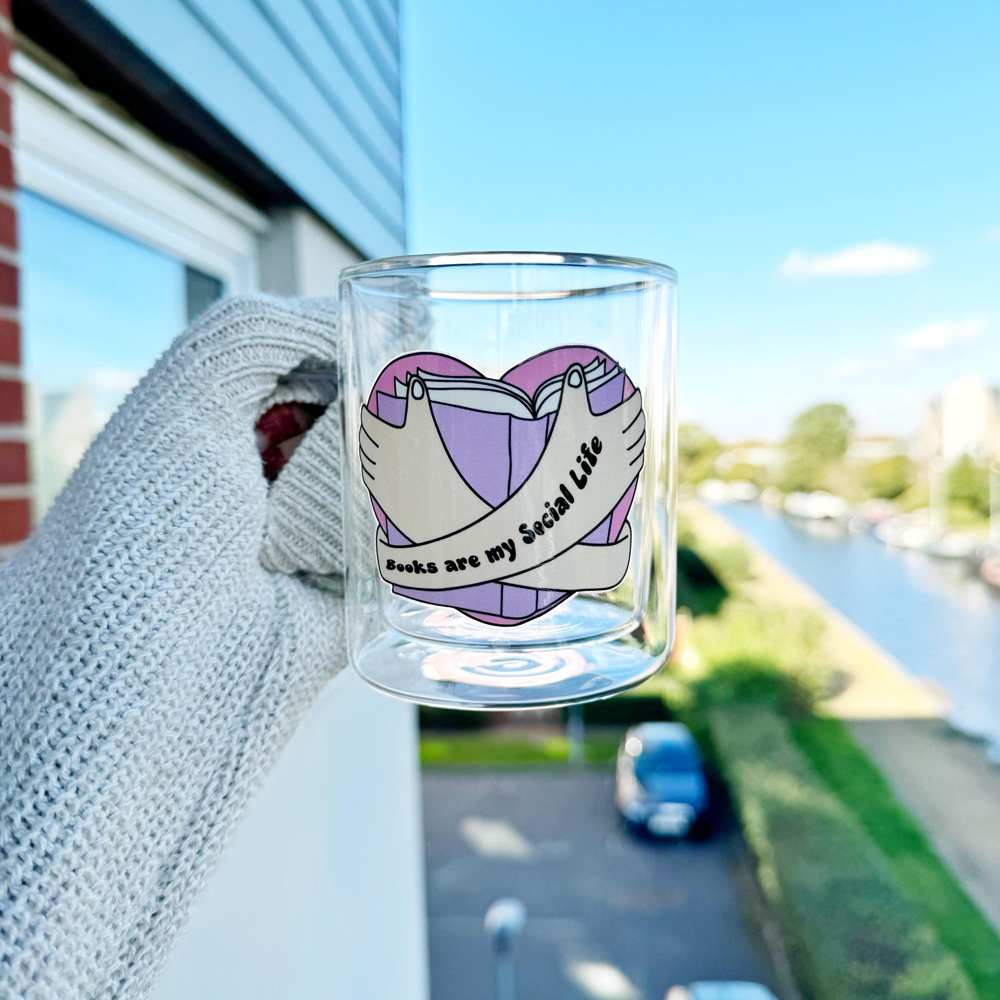 Book lover glass coffee mug . Books are my social life mug. Glass mug .Gift for book lover, Bibliophile gift .Bookish mug 13oz Double walled