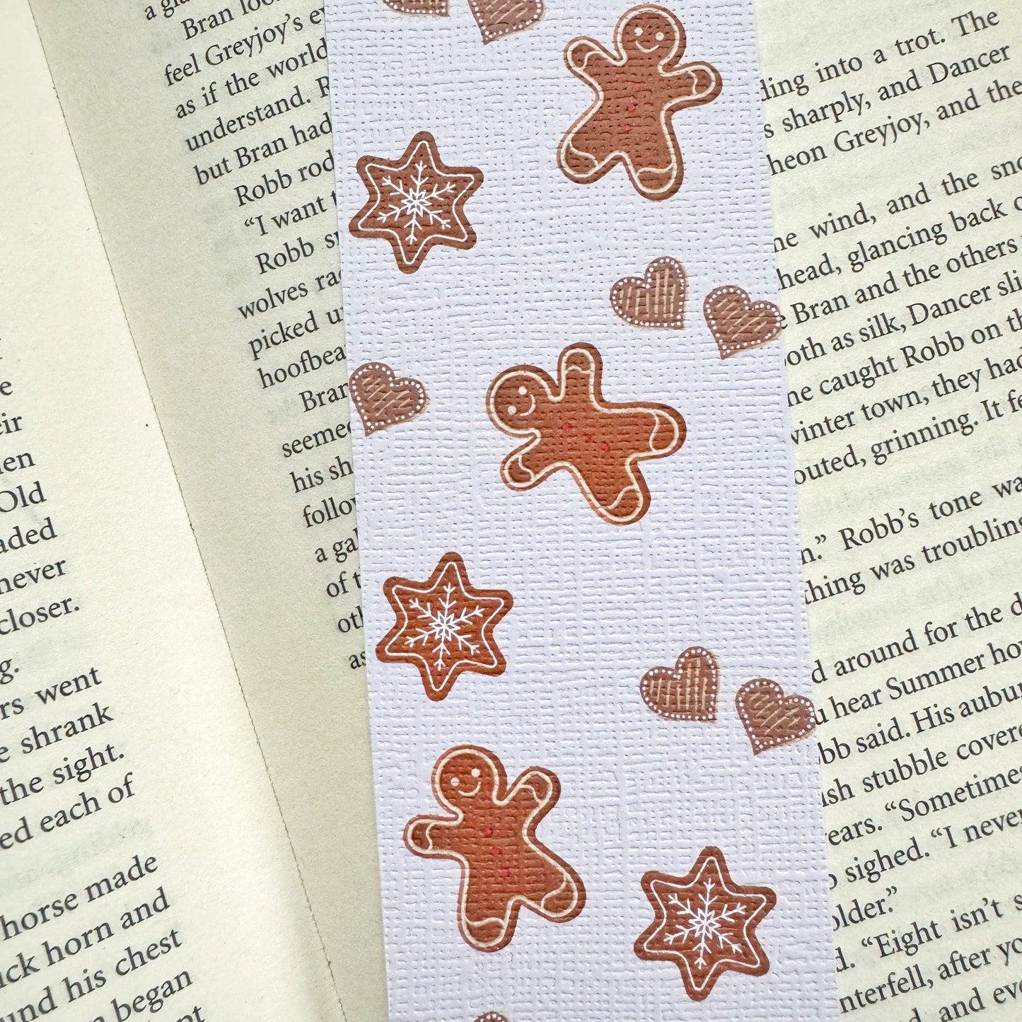 Gingerbread Linen bookmark, Booksmas Cozy Read bookmark