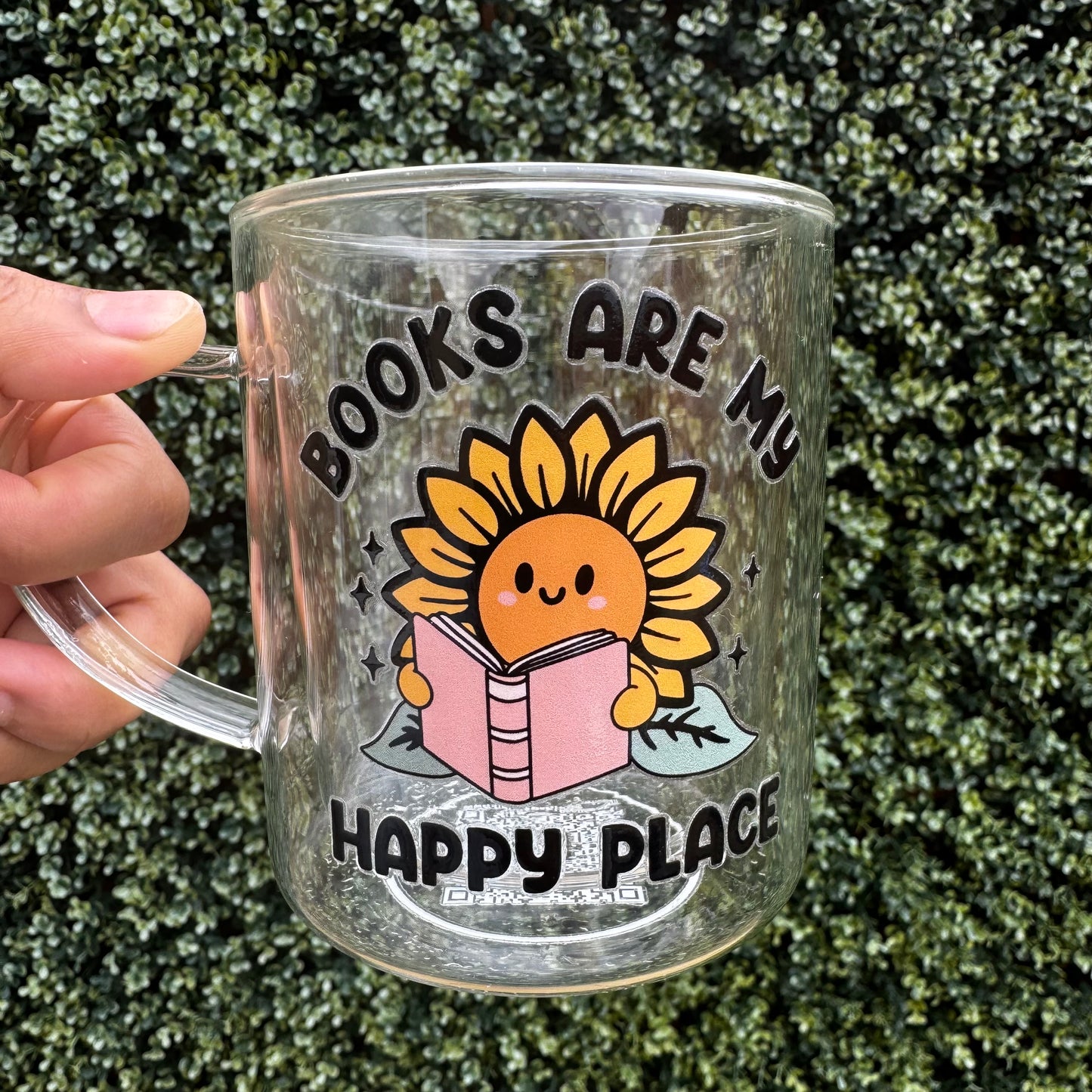 Book lover glass coffee mug . Books are my happy place Glass mug .Gift for book lover, Bibliophile gift . Bookish mug 13oz Double walled