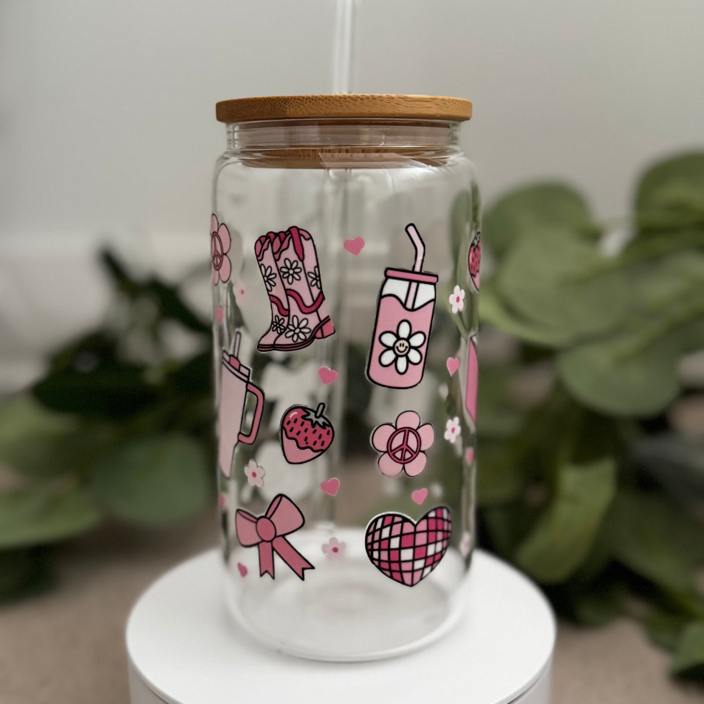 Bookish Pink lover iced coffee glass mug, Cute iced coffee glass bamboo lid and glass straw, Coffee book lovers cute bookish cup,Bookish glass 16oz