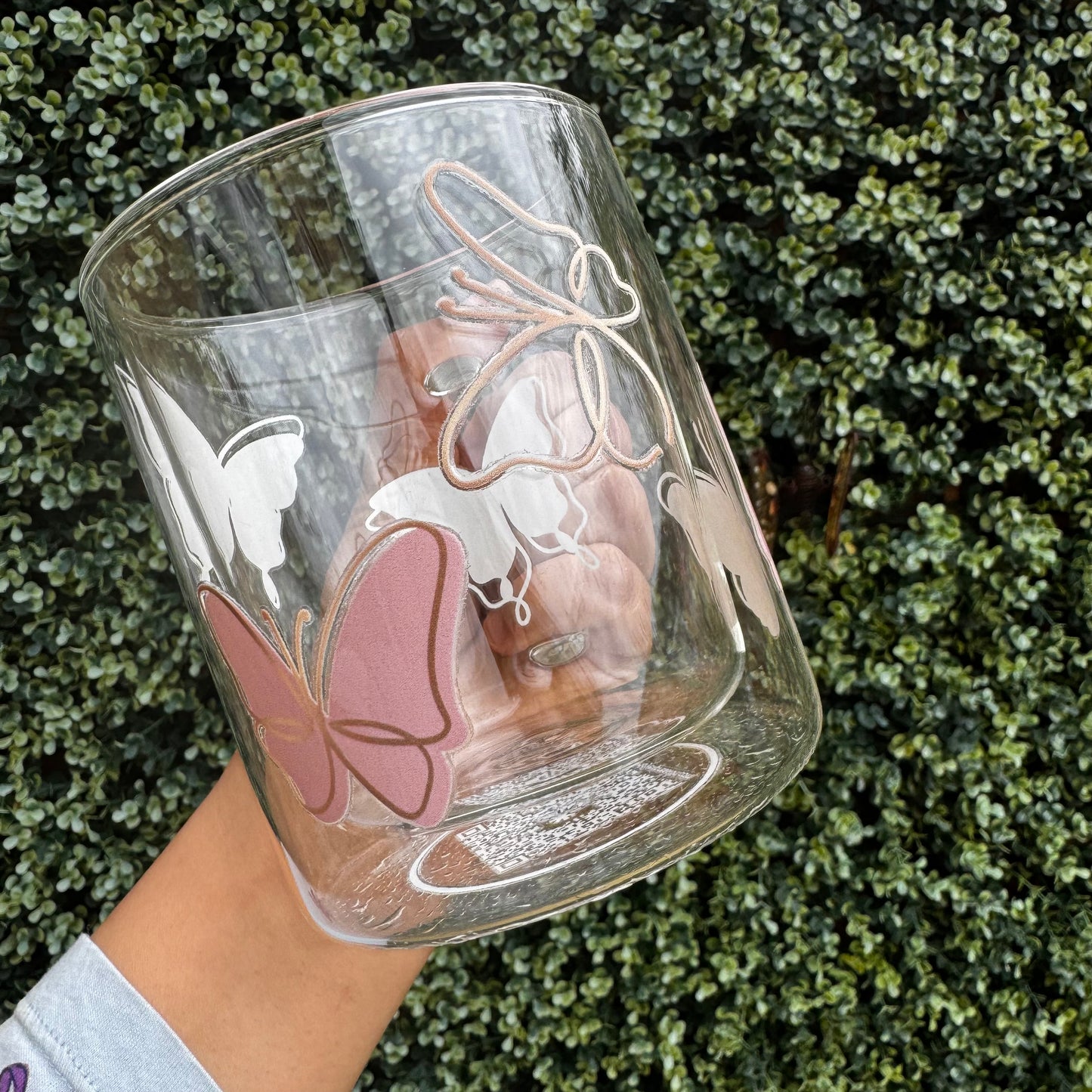 Butterfly glass coffee mug . Pink Girly mug. Glass mug .Gift for coffee lover .Butterfly mug 13oz Double walled