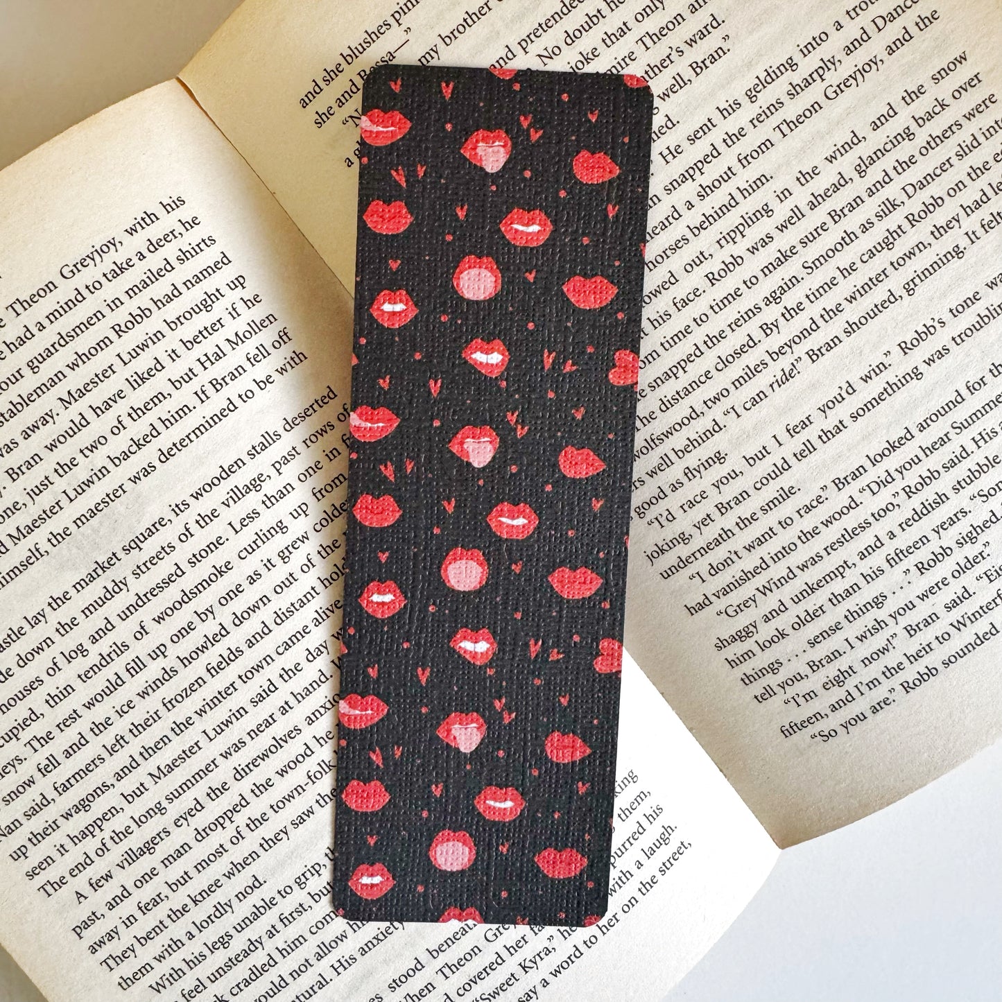 Spicy Lips Linen Bookmark – For Smutty Reads | Double sided linen bookmark