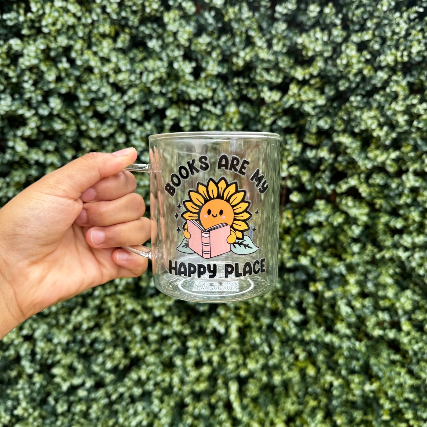 Book lover glass coffee mug . Books are my happy place Glass mug .Gift for book lover, Bibliophile gift . Bookish mug 13oz Double walled