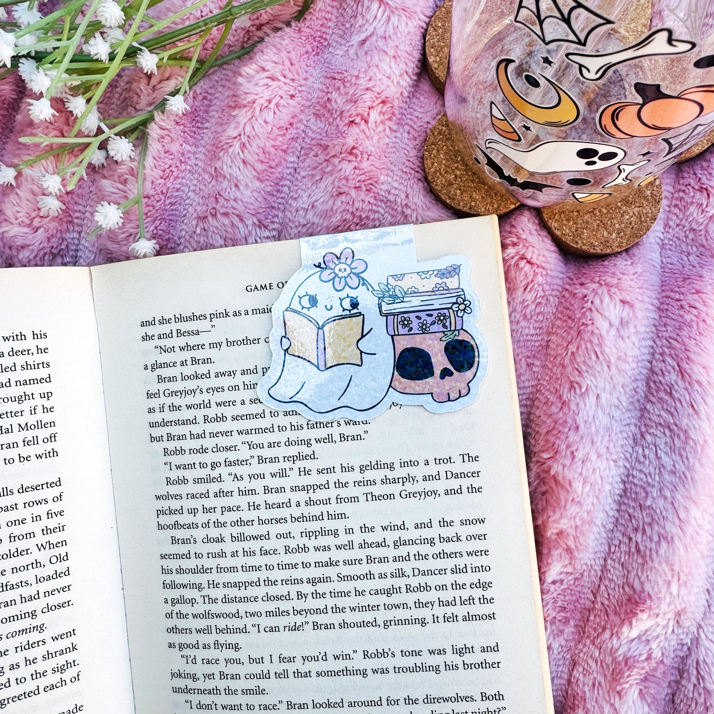 Spooky Cute Boo Girly Reading Book Cozy Vibes Magnetic bookmark for book lovers