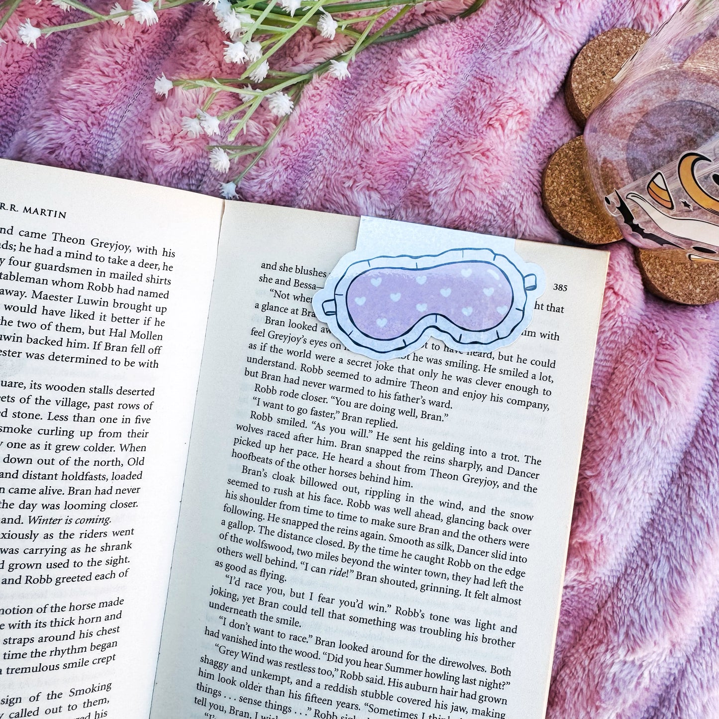 Autumn Cozy Pink Sleeping Mask Girly Aesthetic Magnetic bookmark for book lovers