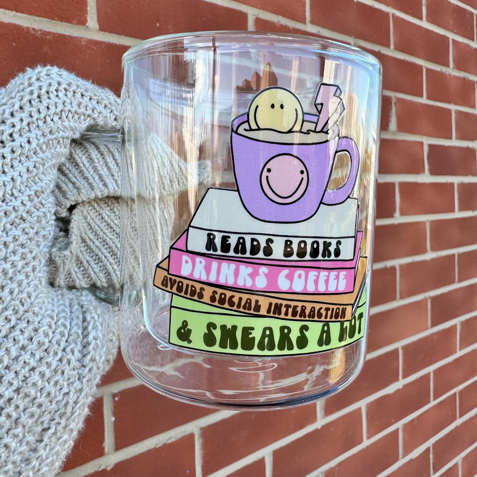 Book lover glass coffee mug . Coffee and Books Mug . Glass mug .Gift for book lover, Bibliophile gift . Bookish mug 13oz Double walled