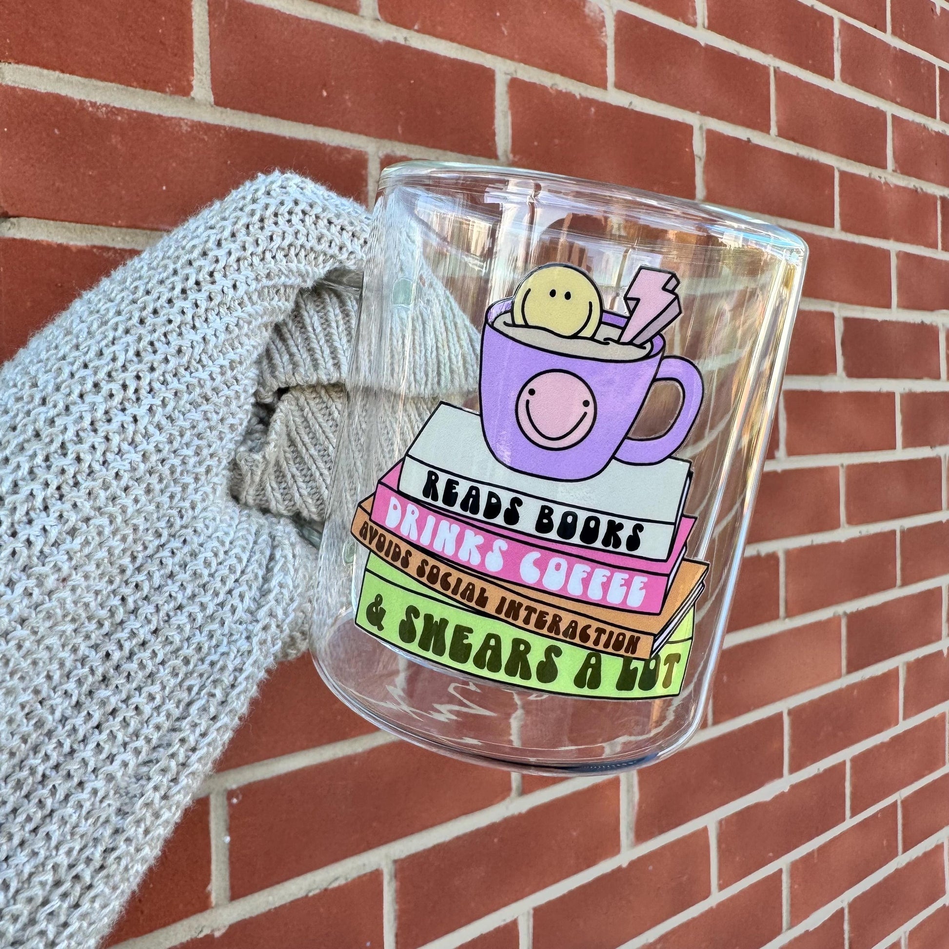 Book lover glass coffee mug . Coffee and Books Mug . Glass mug .Gift for book lover, Bibliophile gift . Bookish mug 13oz Double walled