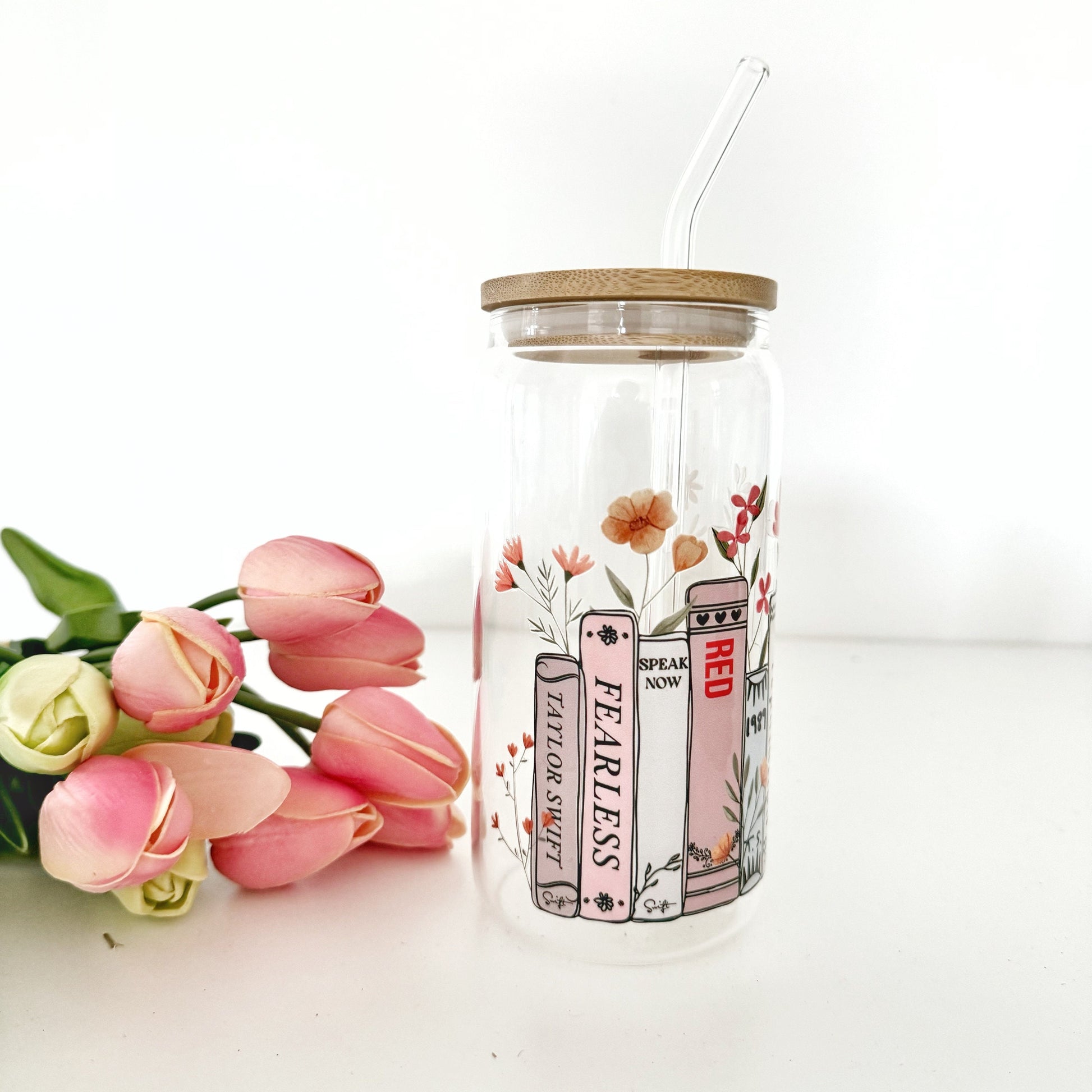 Eras tour Tswift Coffee Can Glass, Swiftie 16oz Beer Can Glass with Bamboo Lid and Glass Straw,Music Album Mug, Swiftea Cup ,Tswift Fan Gift