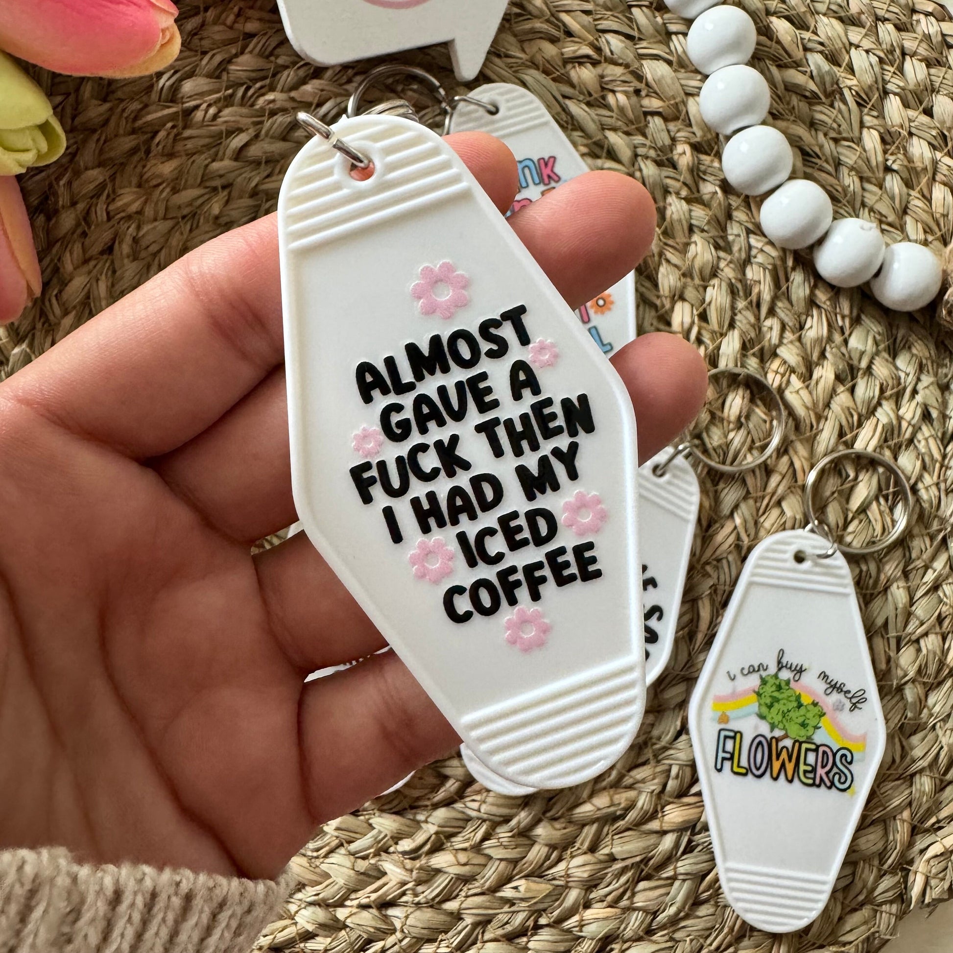 SALE Motel Keyrings in various designs suitable for gifting or yourself, Sarcastic keyring, love key ring, self respect keyring, coffee keyring