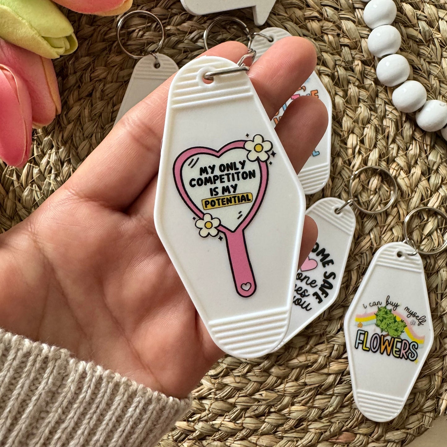 SALE Motel Keyrings in various designs suitable for gifting or yourself, Sarcastic keyring, love key ring, self respect keyring, coffee keyring