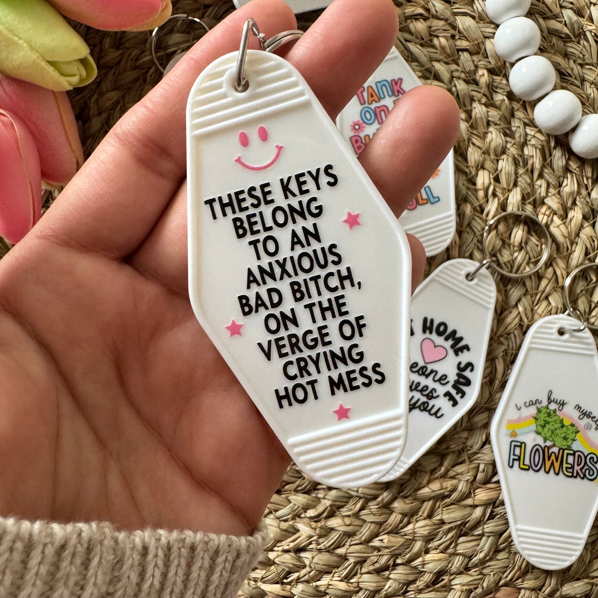 SALE Motel Keyrings in various designs suitable for gifting or yourself, Sarcastic keyring, love key ring, self respect keyring, coffee keyring