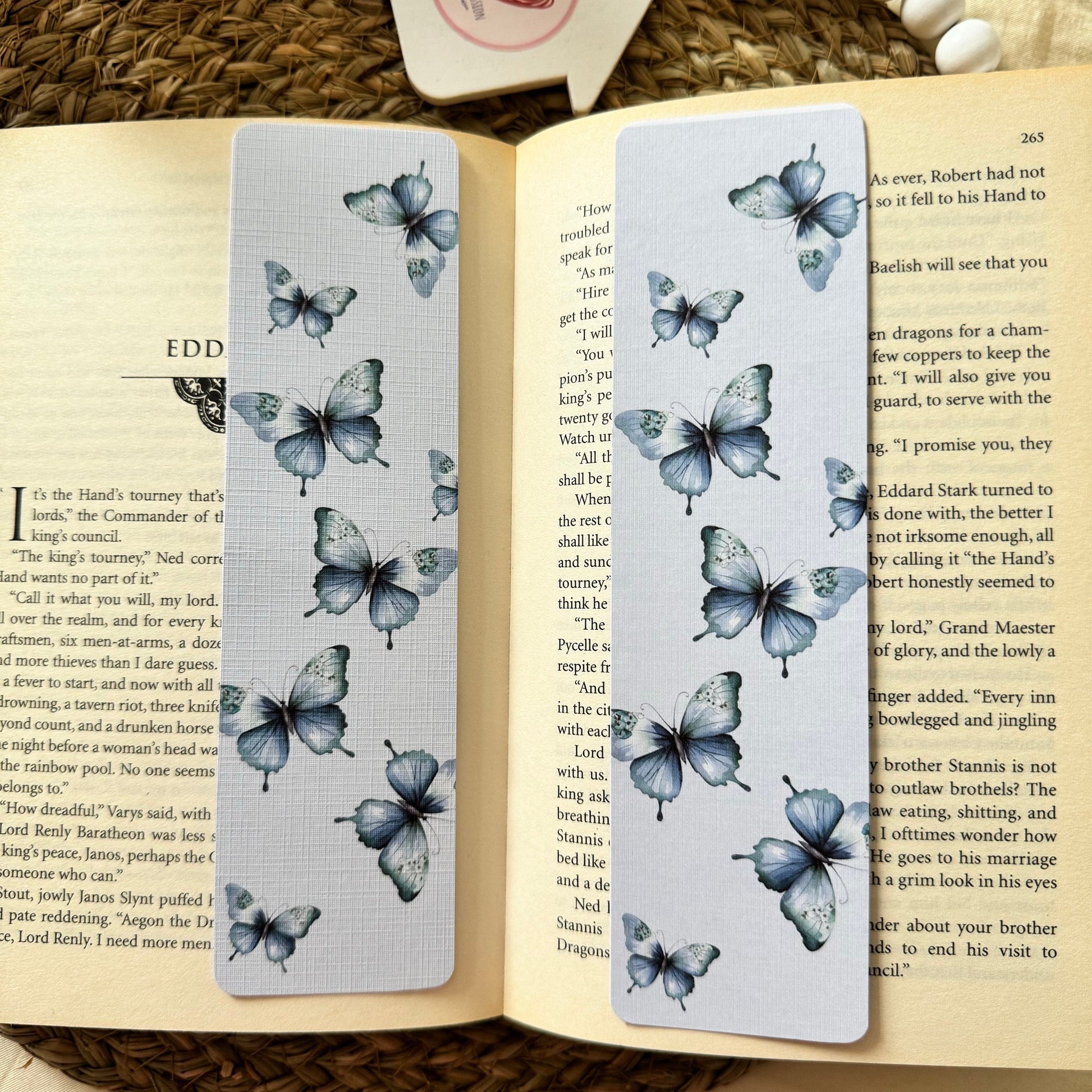 Butterfly Bookmark for Book Lovers two sided , Blue Butterfly Bookmark, Linen Bookmark, Booklover Gifts,Teachers Gift, Bookish Gift