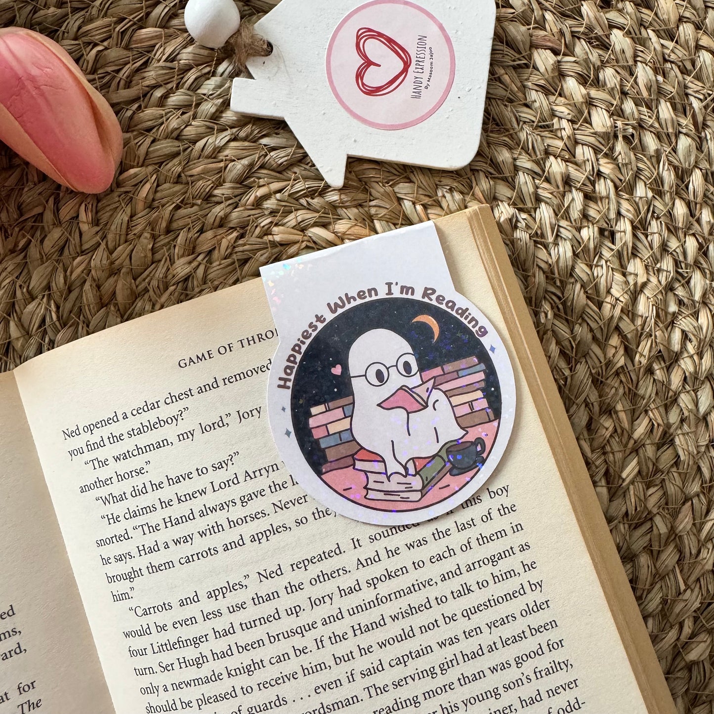 Happiest when I am reading cute boo bookish magnetic bookmark for book lovers, Cute Spooky Bookmark, Holographic bookmark for book lovers