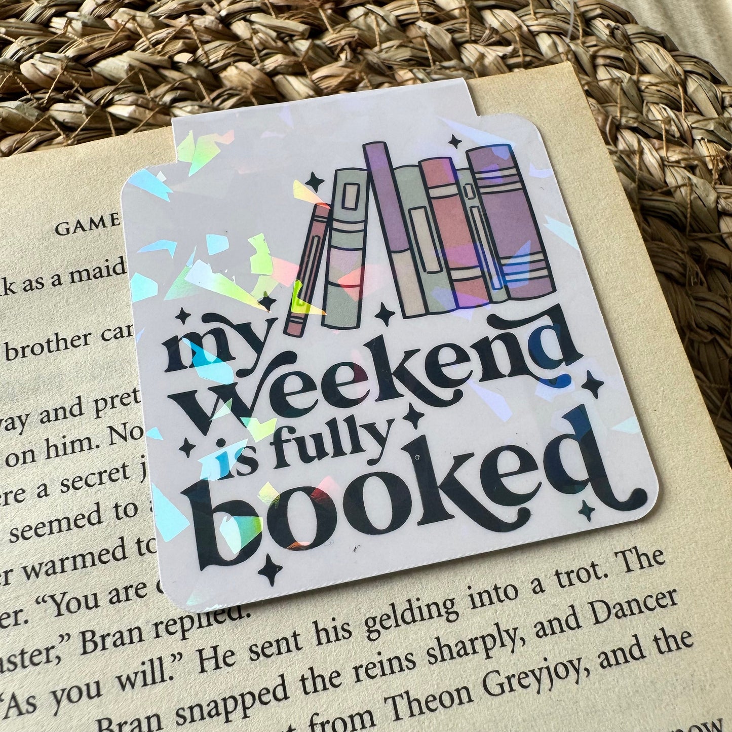 Bookish Weekend Holographic laminated Magnetic bookmark for book lovers, My weekend is fully booked ,Teachers Gift, Bookish Gift,book nerd