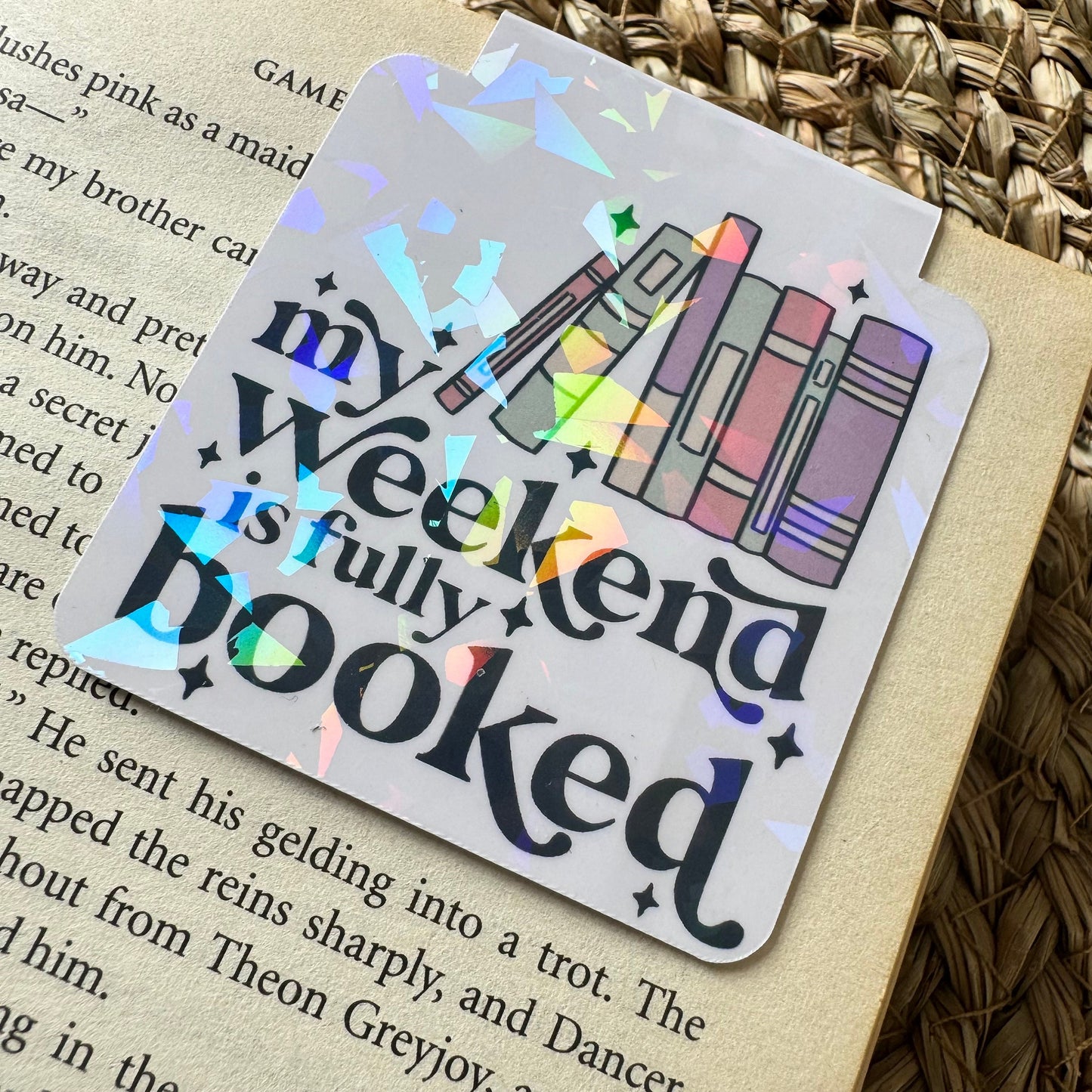 Bookish Weekend Holographic laminated Magnetic bookmark for book lovers, My weekend is fully booked ,Teachers Gift, Bookish Gift,book nerd