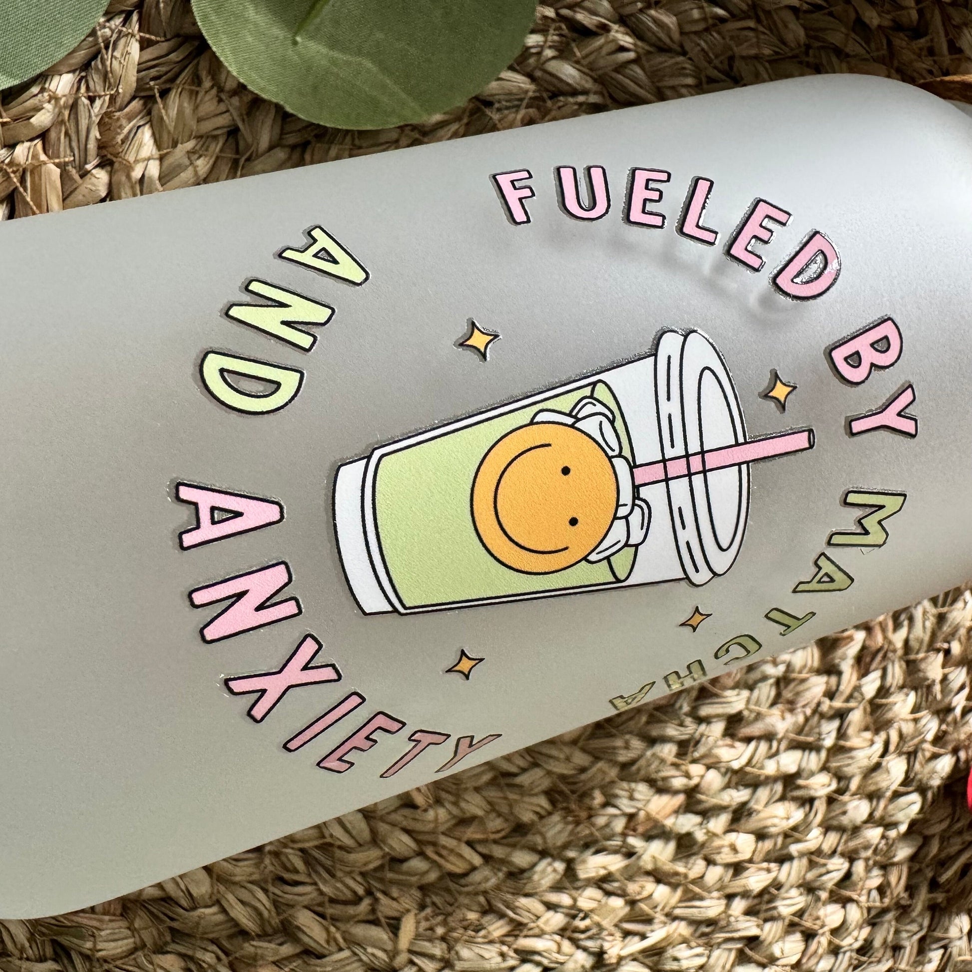 Fueled by Coffee and Matcha frosted iced coffee can for coffee lovers,Coffee Glass Tumbler, Iced Coffee Cup for Coffee Lovers