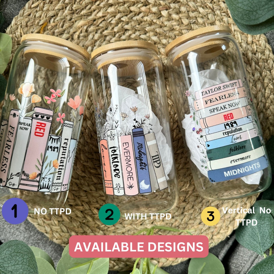 Eras tour Tswift Coffee Can Glass, Swiftie 16oz Beer Can Glass with Bamboo Lid and Glass Straw,Music Album Mug, Swiftea Cup ,Tswift Fan Gift