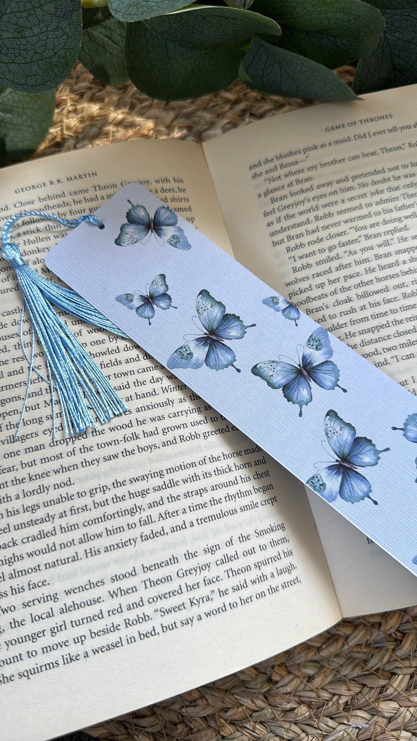 Butterfly Bookmark for Book Lovers two sided , Blue Butterfly Bookmark, Linen Bookmark, Booklover Gifts,Teachers Gift, Bookish Gift