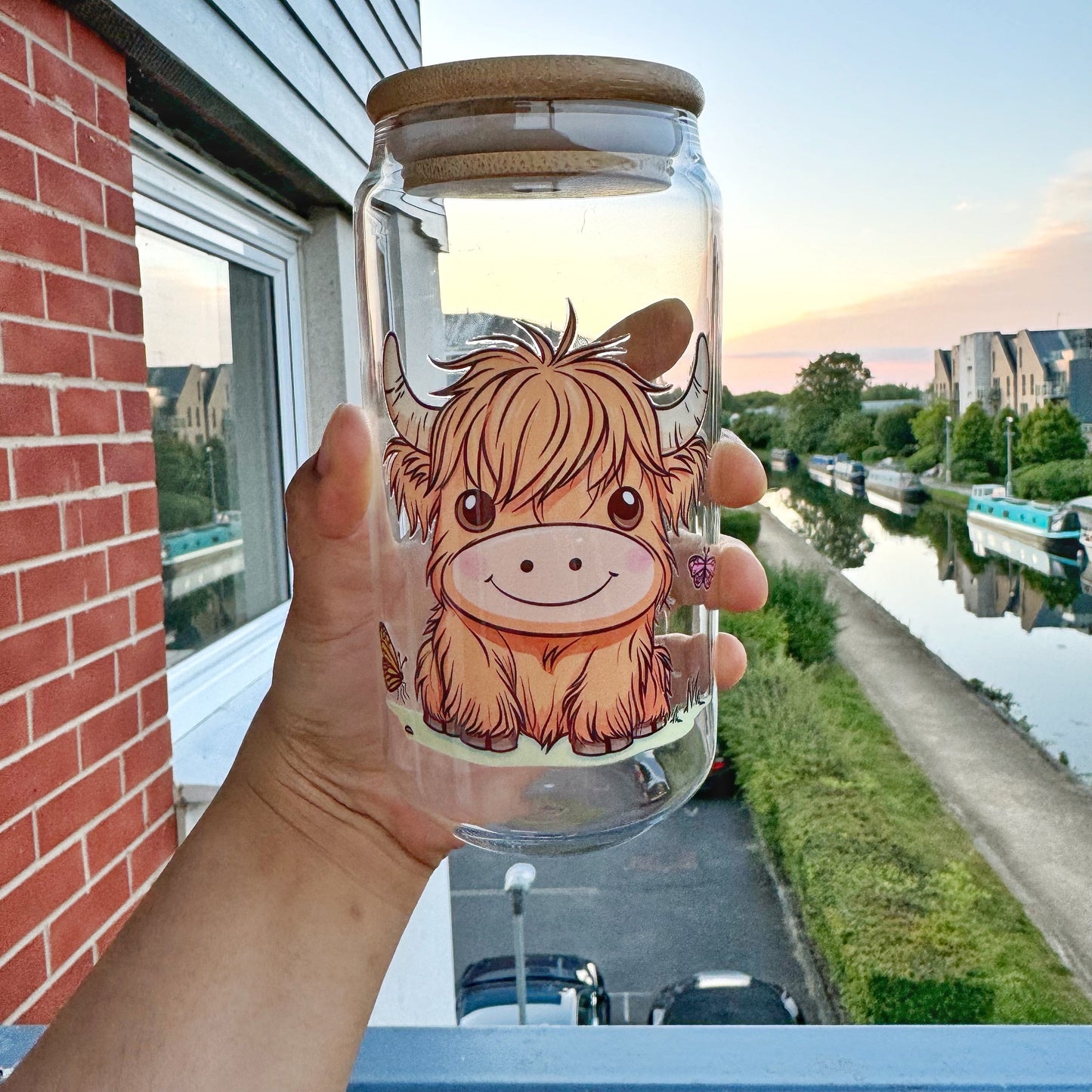 Highland cow Iced Coffee Can Glass,Highland Cow Beer Can Glass with lid and straw, Highland Cow Iced Coffee Cup, Highland Cow Glass Tumbler
