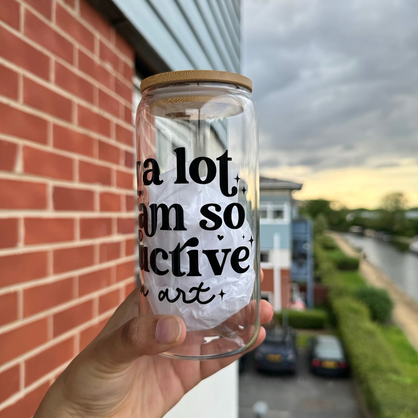 Eras tour Tswift TTPD Coffee Can Glass, I cry alot but I am so Productive glass can,16oz Beer Can Glass with Bamboo Lid and Glass Straw
