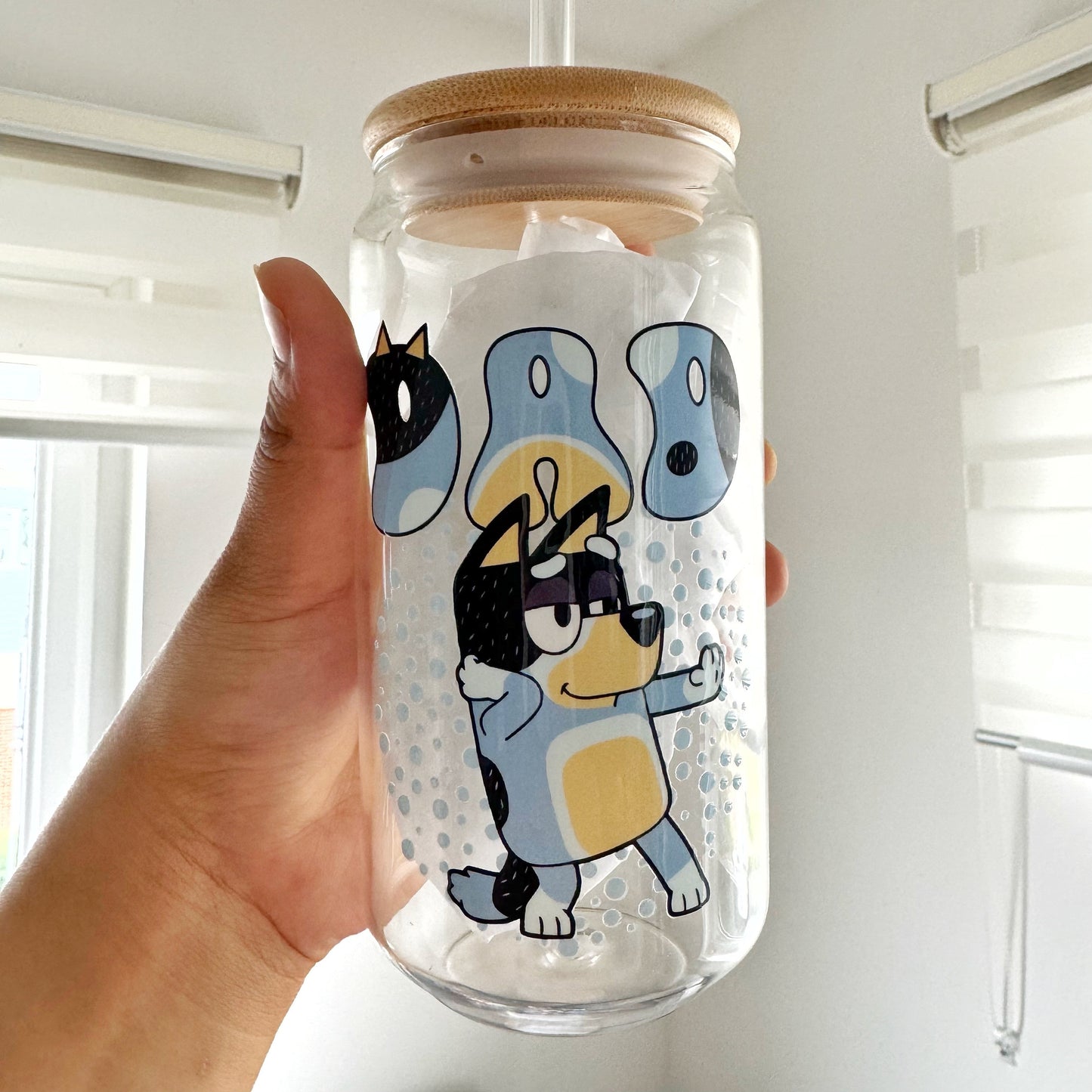 Blue Bandit Best Dad Iced Coffee Can Glass, 16oz Beer Can Glass with Bamboo Lid and Glass Straw,Father’s day Can Glass,Beer Lover Dad