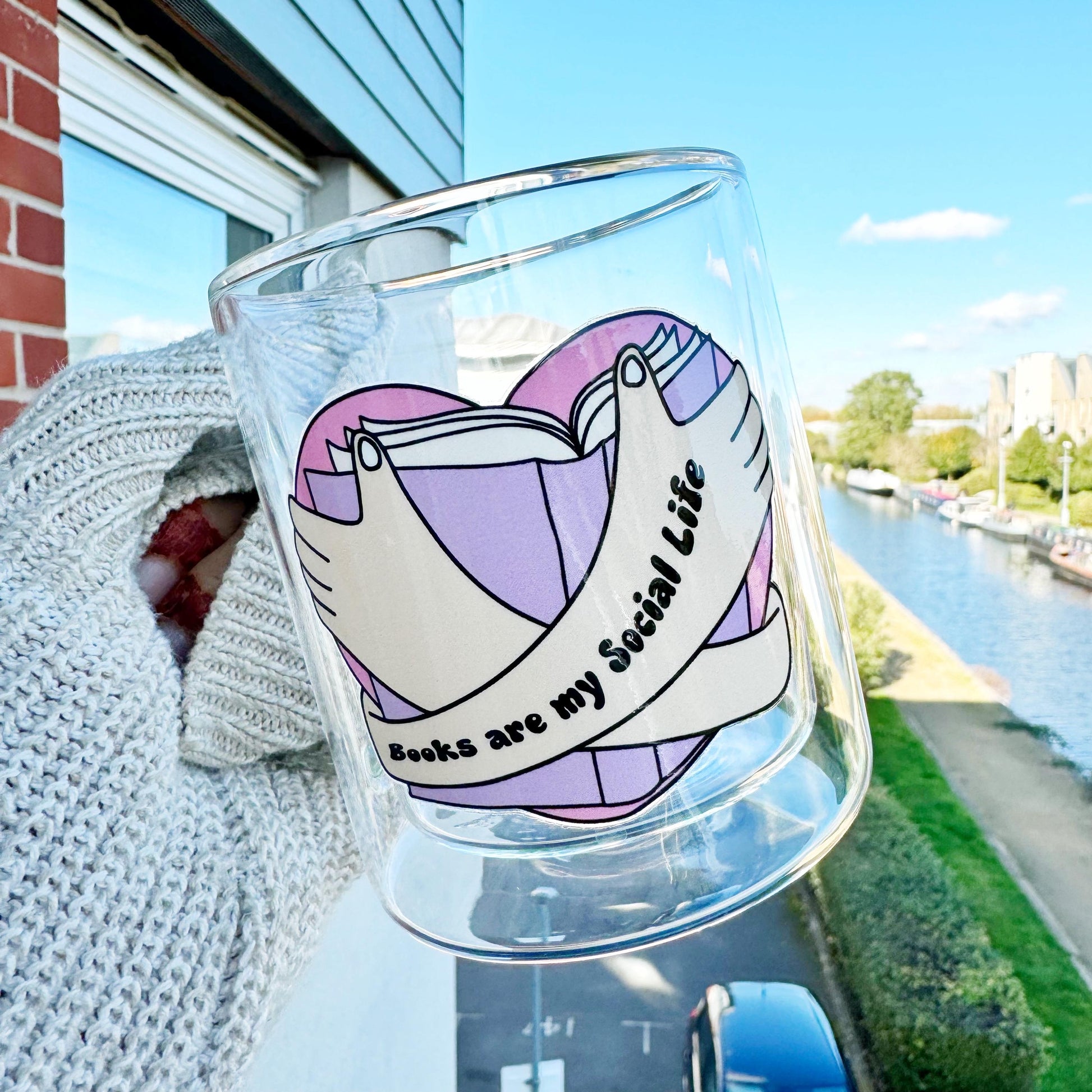 Book lover glass coffee mug . Books are my social life mug. Glass mug .Gift for book lover, Bibliophile gift .Bookish mug 13oz Double walled
