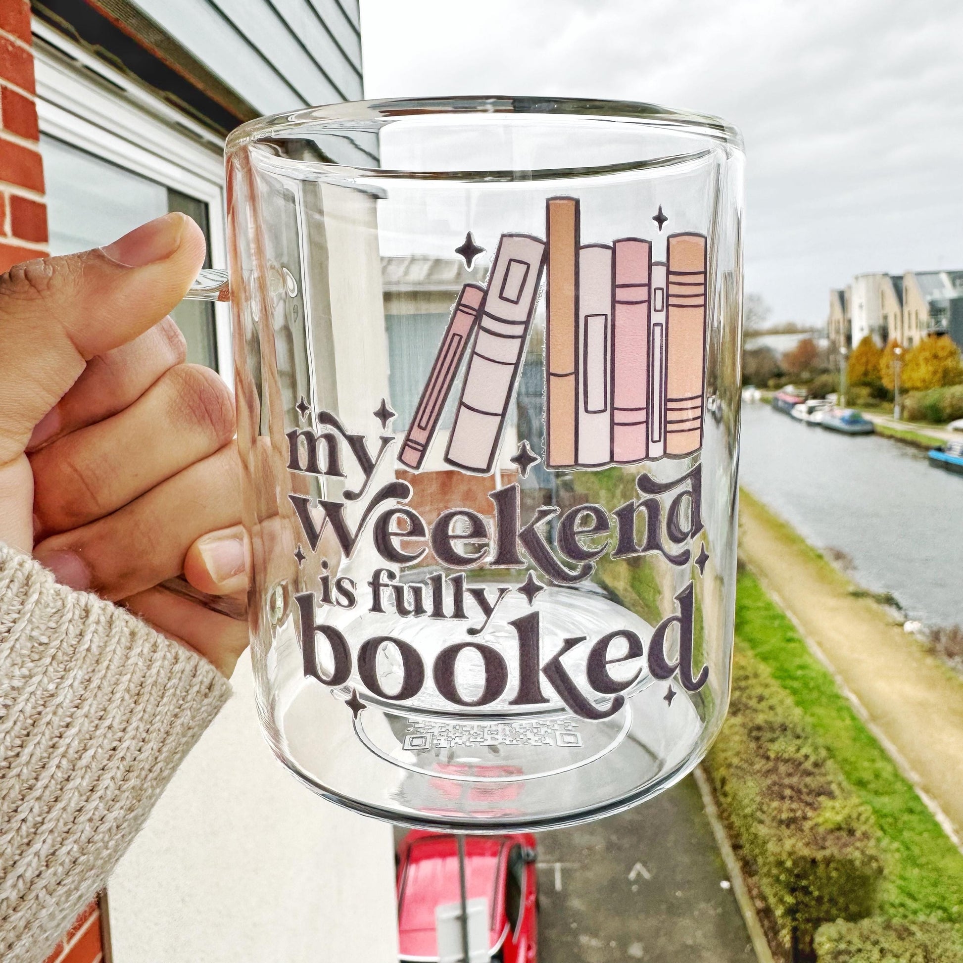 Book lover glass coffee mug . My weekend is booked mug . Glass mug .Gift for book lover, Bibliophile gift . Bookish mug 13oz Double walled