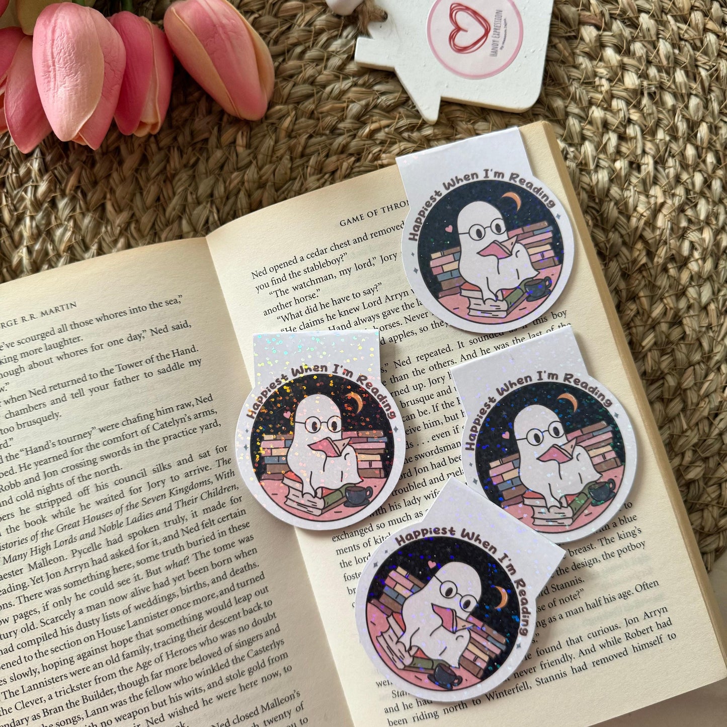 Happiest when I am reading cute boo bookish magnetic bookmark for book lovers, Cute Spooky Bookmark, Holographic bookmark for book lovers