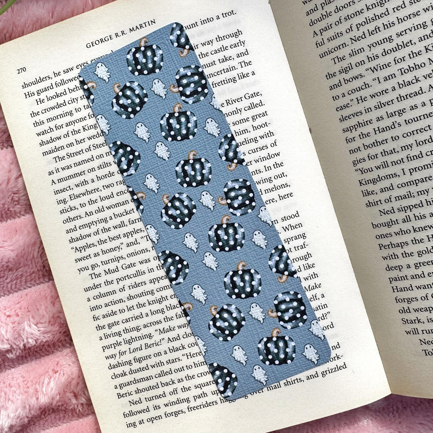 Fall Pumpkin and Ghost Bookmark for Book Lovers double sided ,Autumn Cute Pumpkin Linen Bookmark, Booklover Gift,Spooky treat book lovers