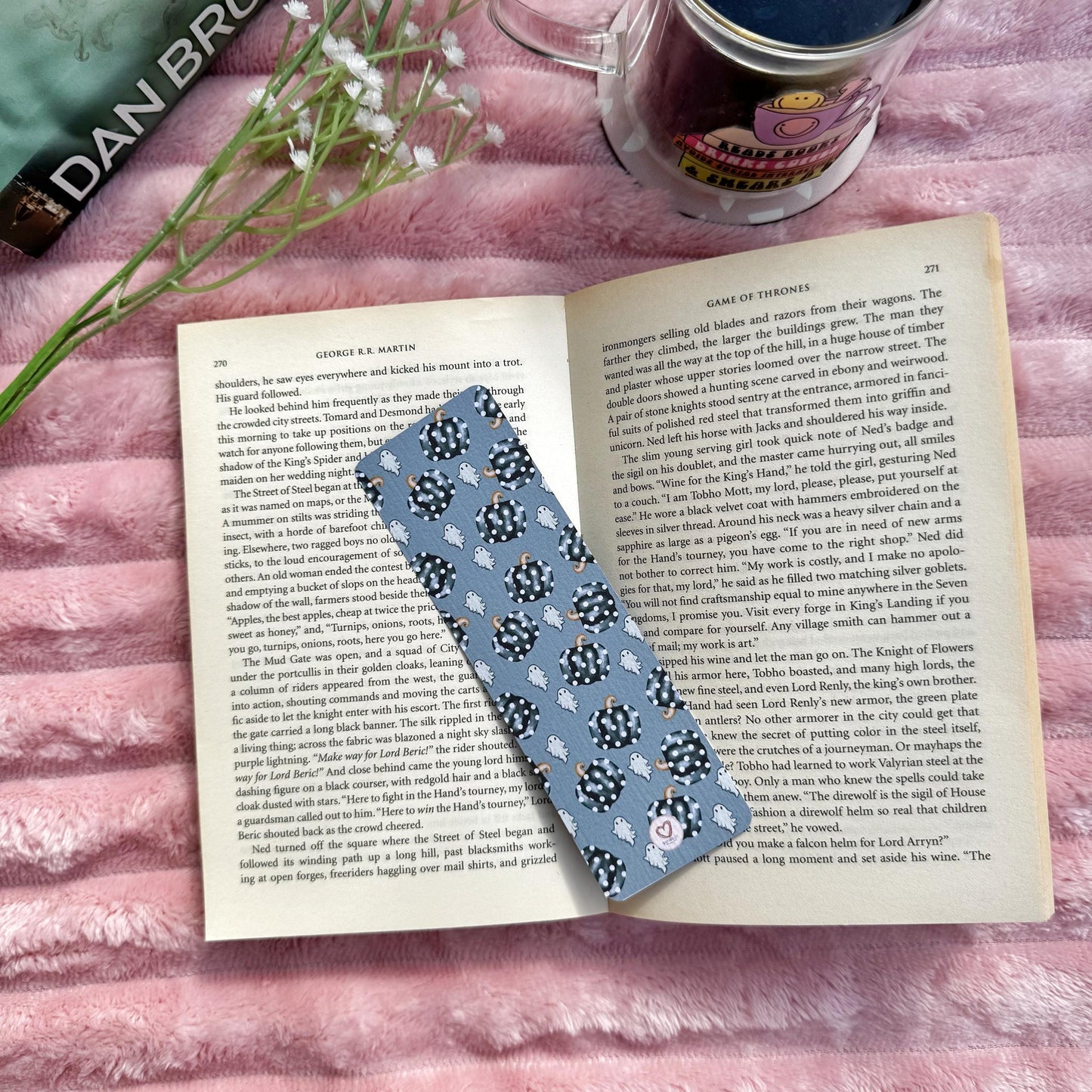 Fall Pumpkin and Ghost Bookmark for Book Lovers double sided ,Autumn Cute Pumpkin Linen Bookmark, Booklover Gift,Spooky treat book lovers