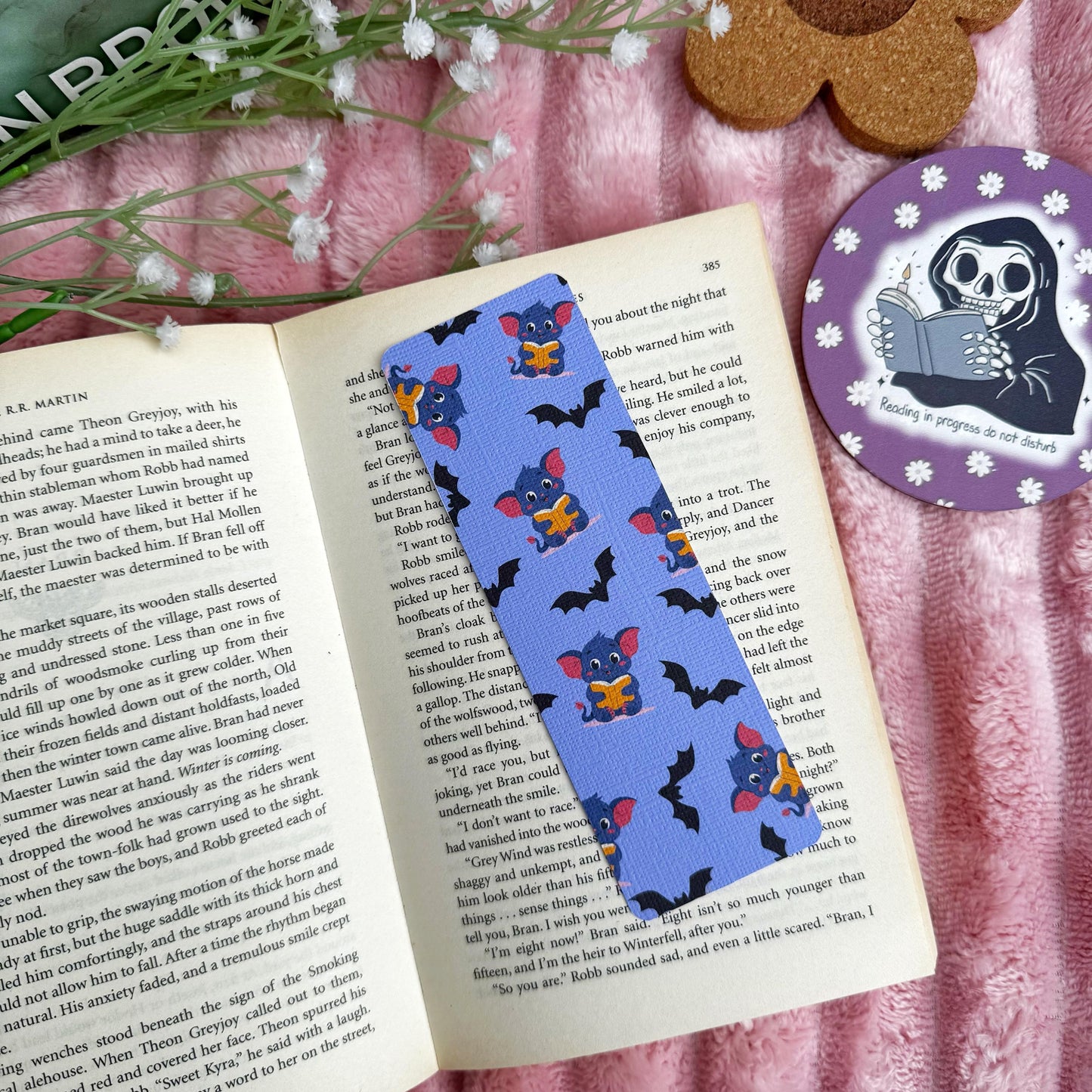 Cute Bat Halloween Bookish Bookmark, Doublesided Linen Tasseled Bookmark, Purple Witchy Bat Bookish Reader Bookmark, Cute Bat reading Books