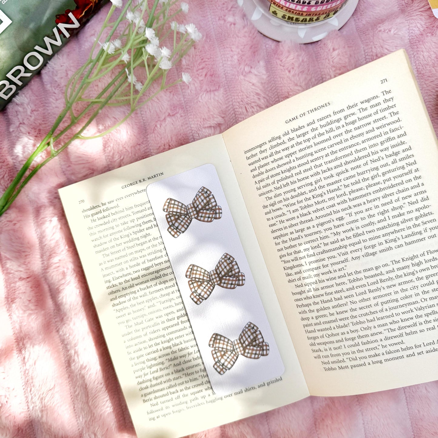 Coquette Bow Fall Bookmark for Book Lovers double sided ,Autumn Cute Bow Bookmark, Booklover Gift, Aesthetic Coquette Bow Linen Bookmark