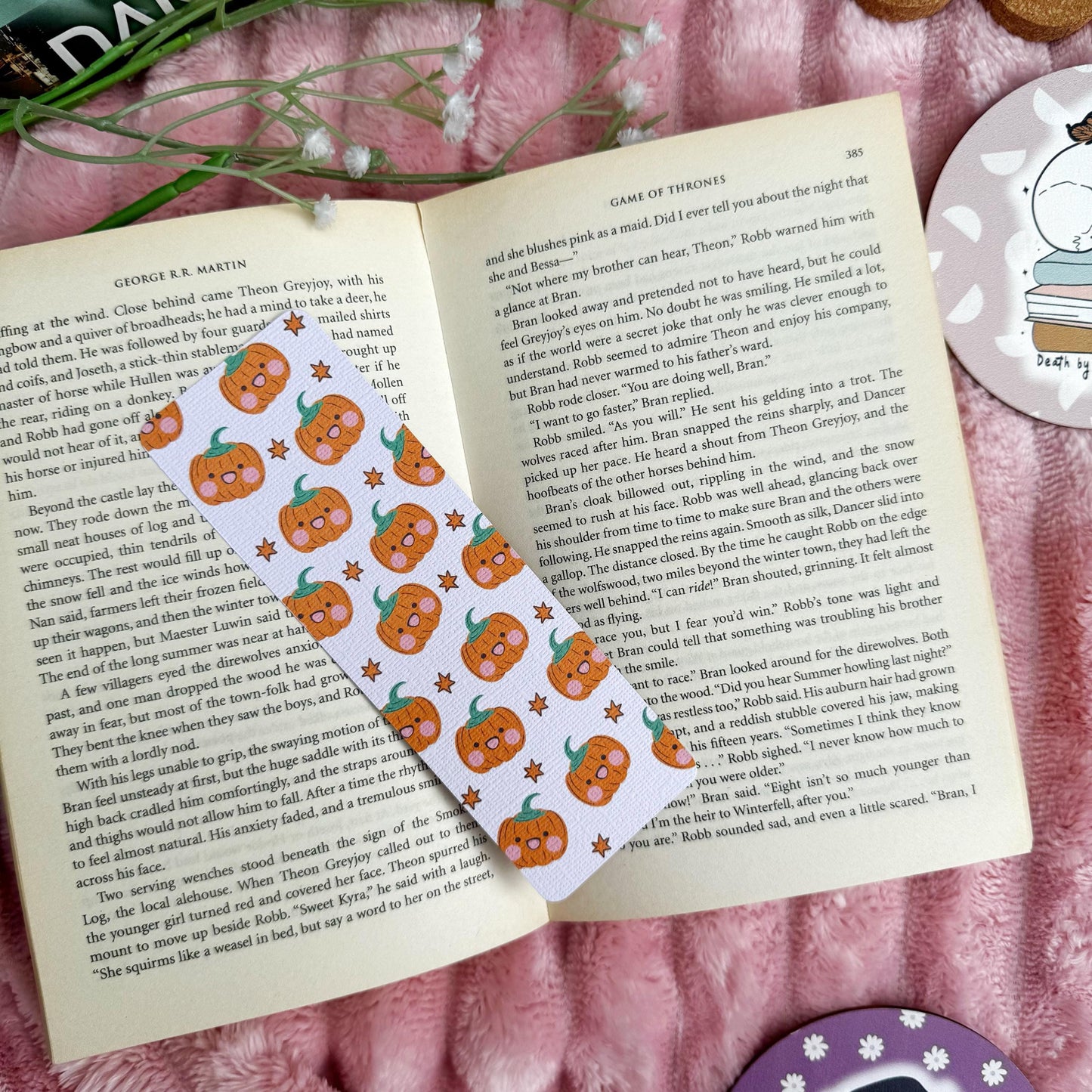Fall Pumpkin and Ghost Bookmark for Book Lovers double sided ,Autumn Cute Pumpkin Linen Bookmark, Booklover Gift,Spooky treat book lovers