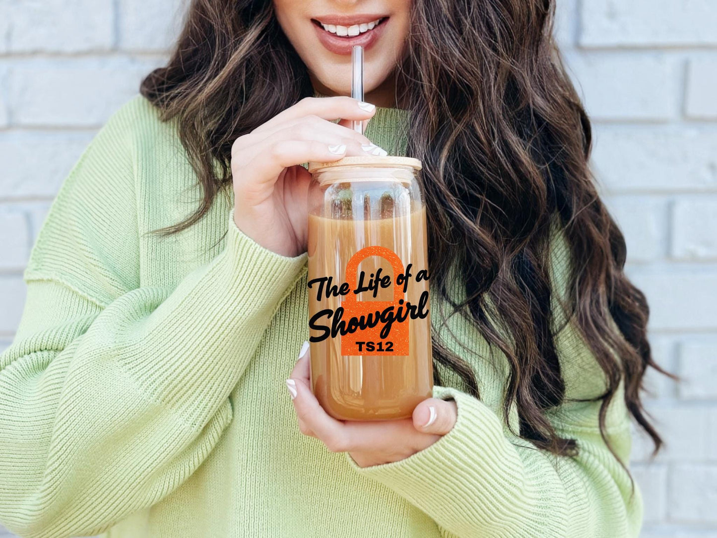 PREORDER The Life of showgirl Tswift Coffee Can Glass, Swiftie 16oz Beer Can Glass with Bamboo Lid and Glass Straw, Swiftea Cup ,Tswift Gift