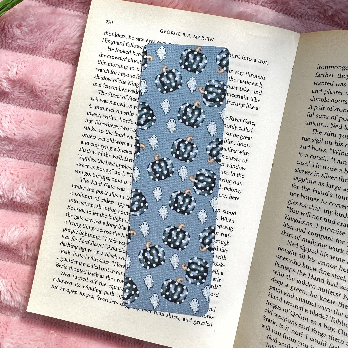 Fall Pumpkin and Ghost Bookmark for Book Lovers double sided ,Autumn Cute Pumpkin Linen Bookmark, Booklover Gift,Spooky treat book lovers