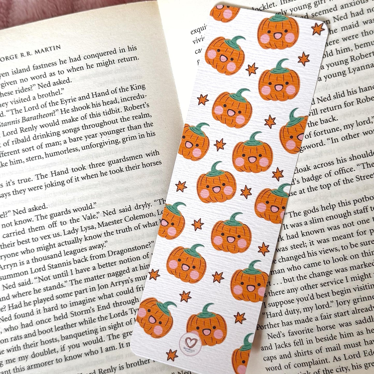 Fall Pumpkin and Ghost Bookmark for Book Lovers double sided ,Autumn Cute Pumpkin Linen Bookmark, Booklover Gift,Spooky treat book lovers