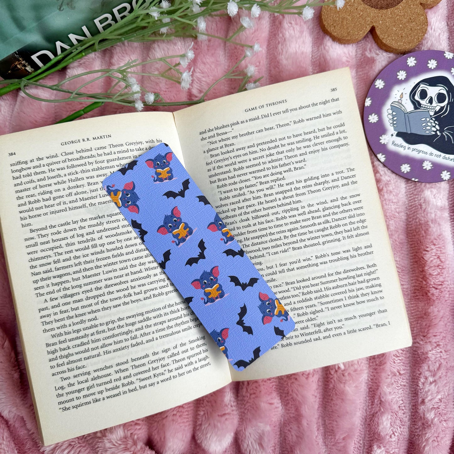 Cute Bat Halloween Bookish Bookmark, Doublesided Linen Tasseled Bookmark, Purple Witchy Bat Bookish Reader Bookmark, Cute Bat reading Books