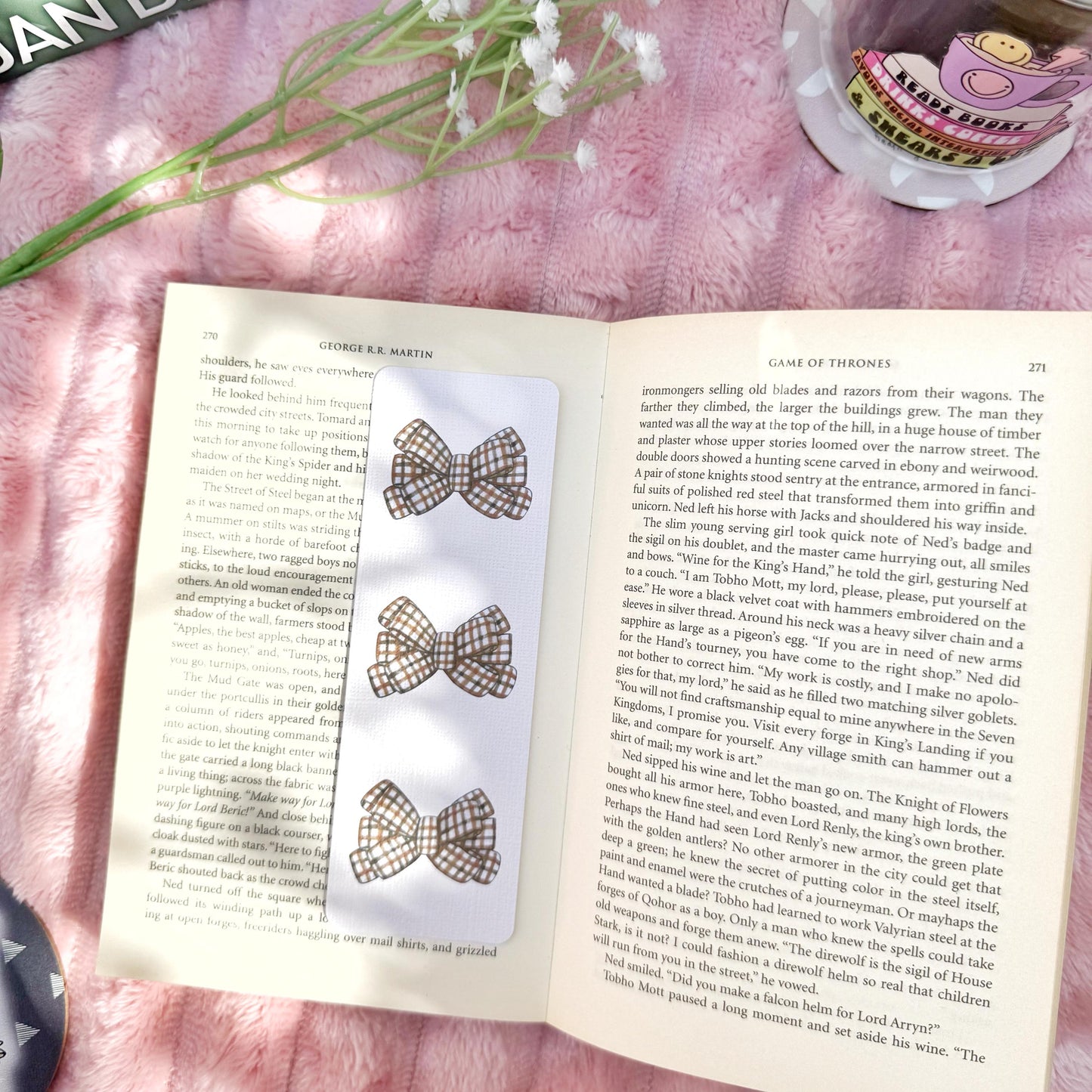 Coquette Bow Fall Bookmark for Book Lovers double sided ,Autumn Cute Bow Bookmark, Booklover Gift, Aesthetic Coquette Bow Linen Bookmark