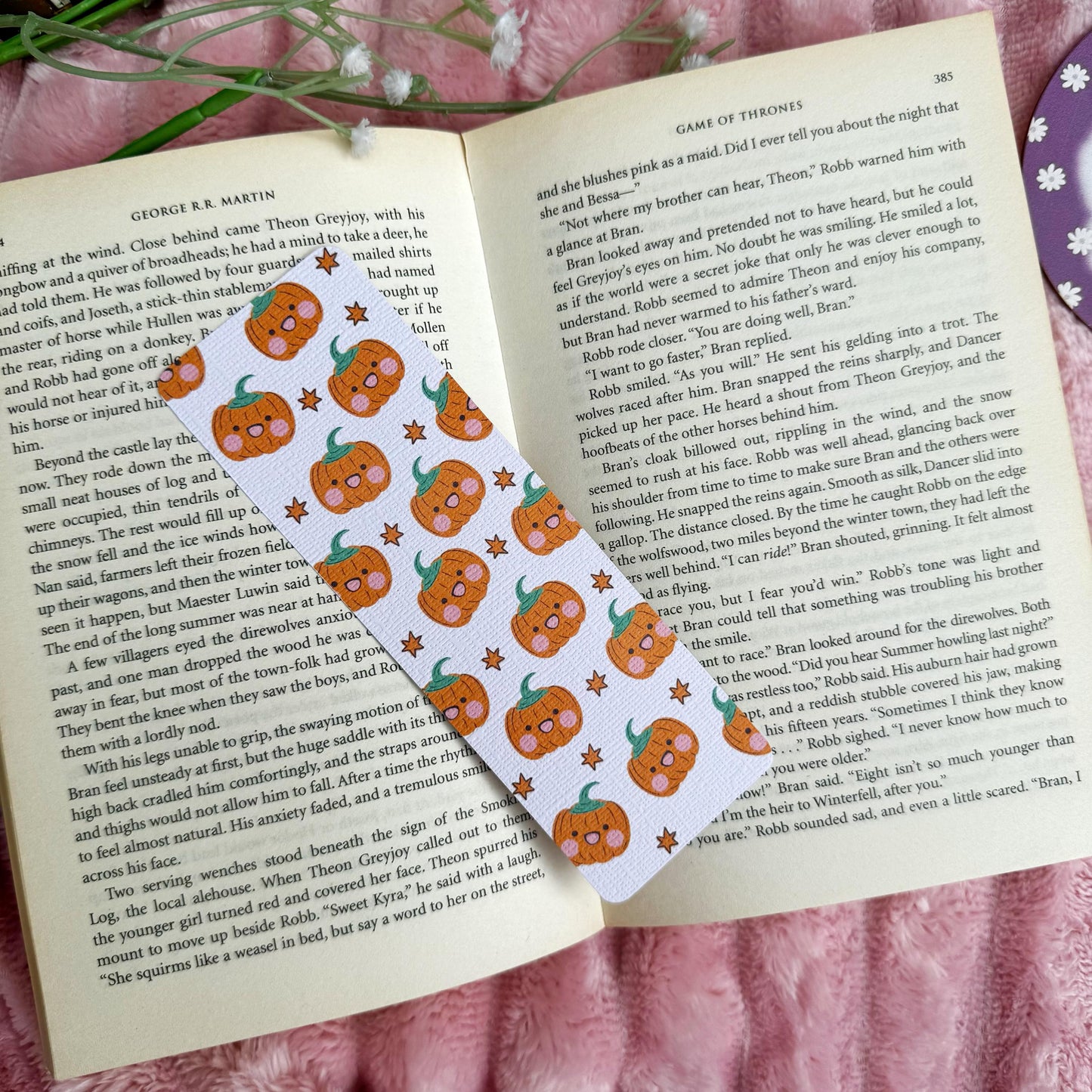 Fall Pumpkin and Ghost Bookmark for Book Lovers double sided ,Autumn Cute Pumpkin Linen Bookmark, Booklover Gift,Spooky treat book lovers